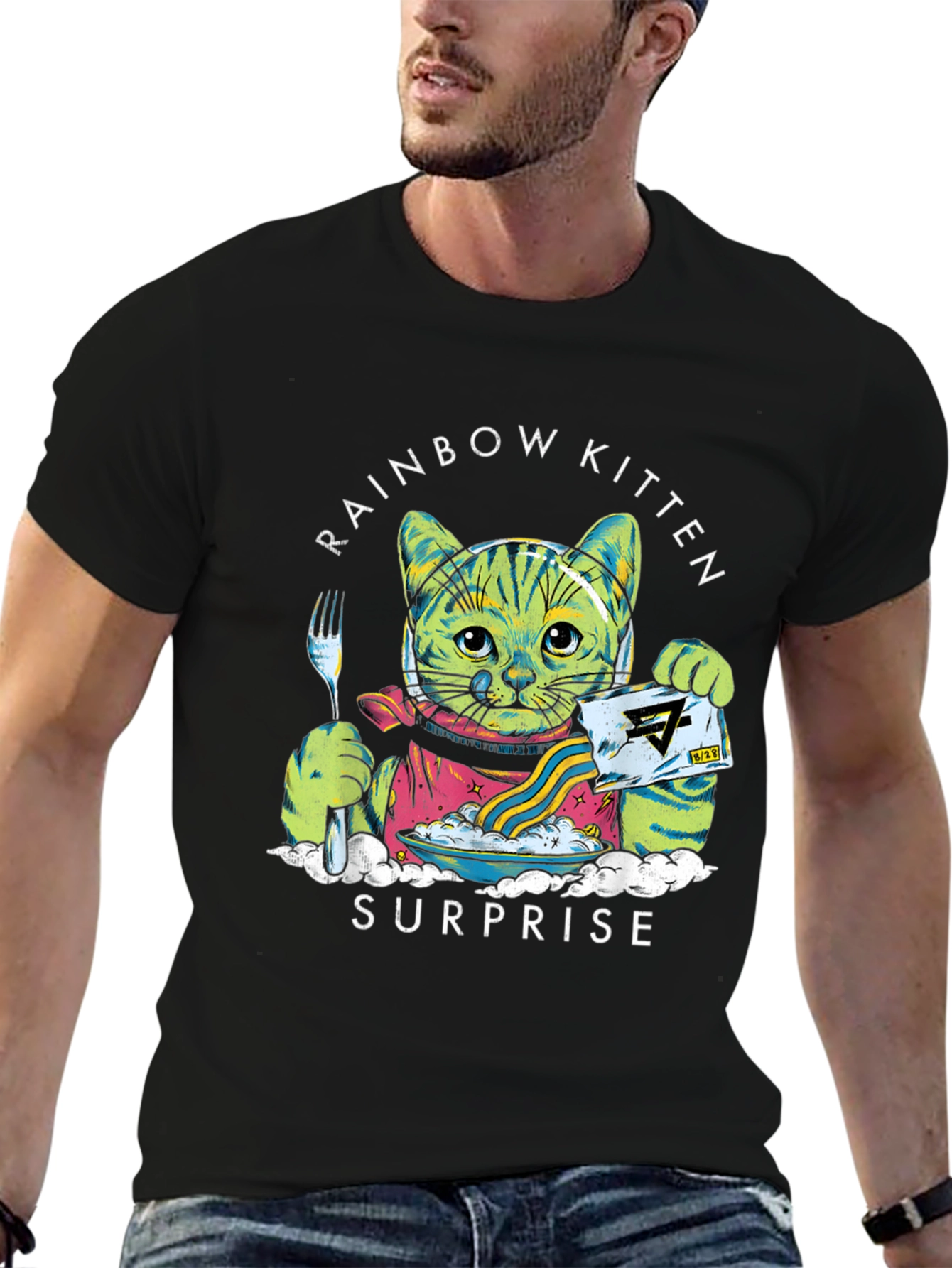 Rainbow Kitten Surprise Black T-Shirt