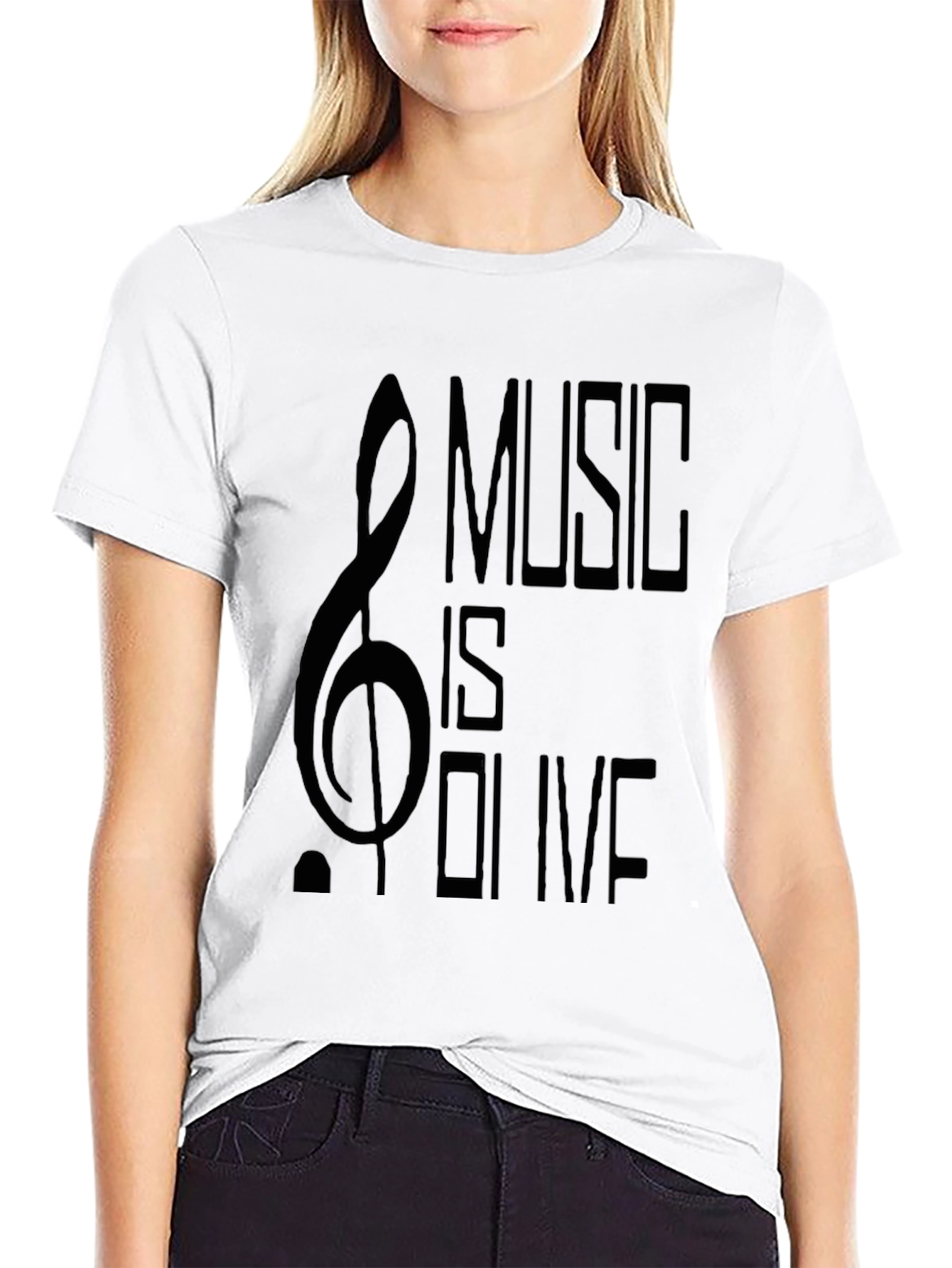 Music Is Olive Mens Black Graphic Tee