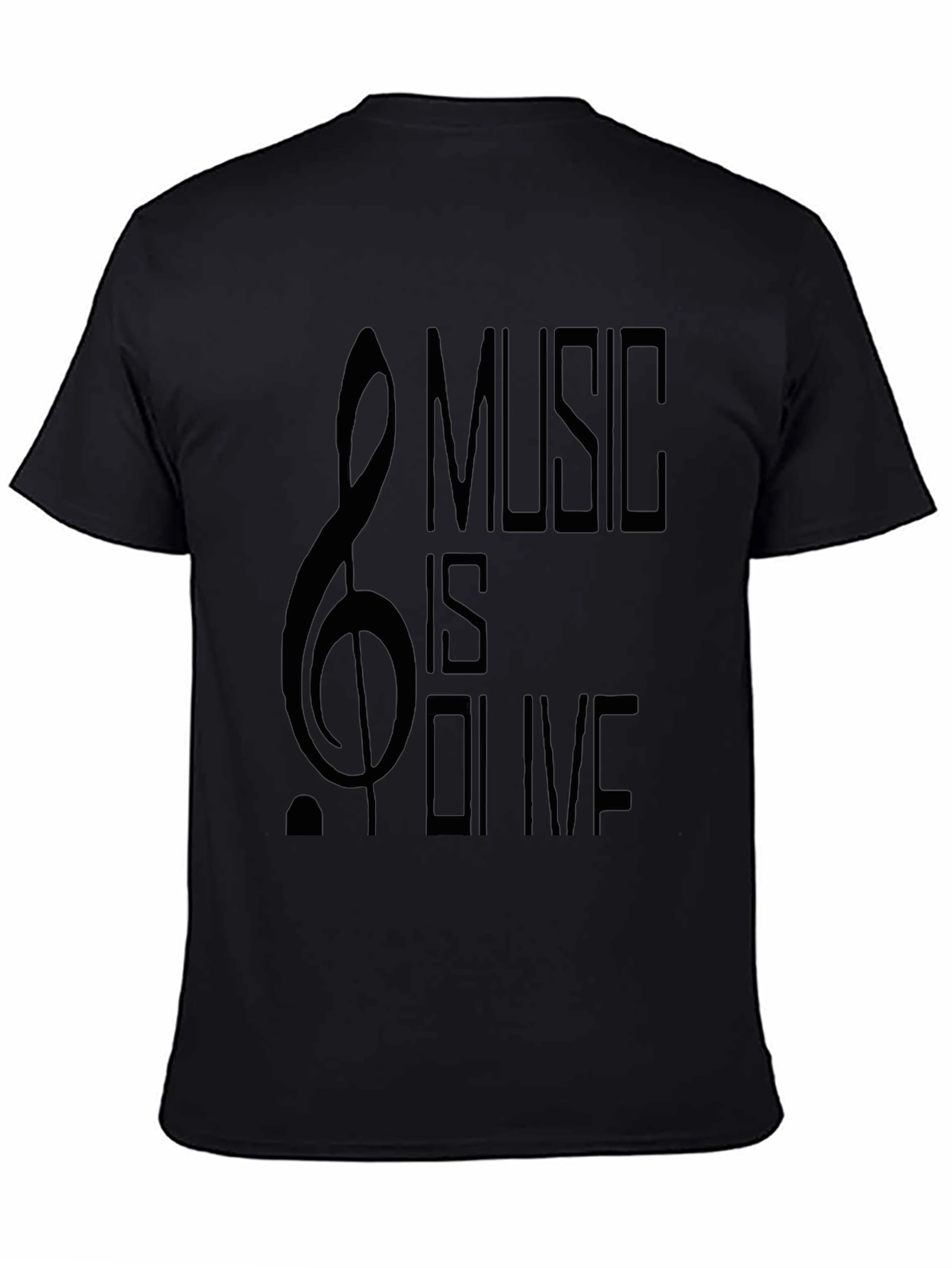 Music Is Olive Mens Black Graphic Tee