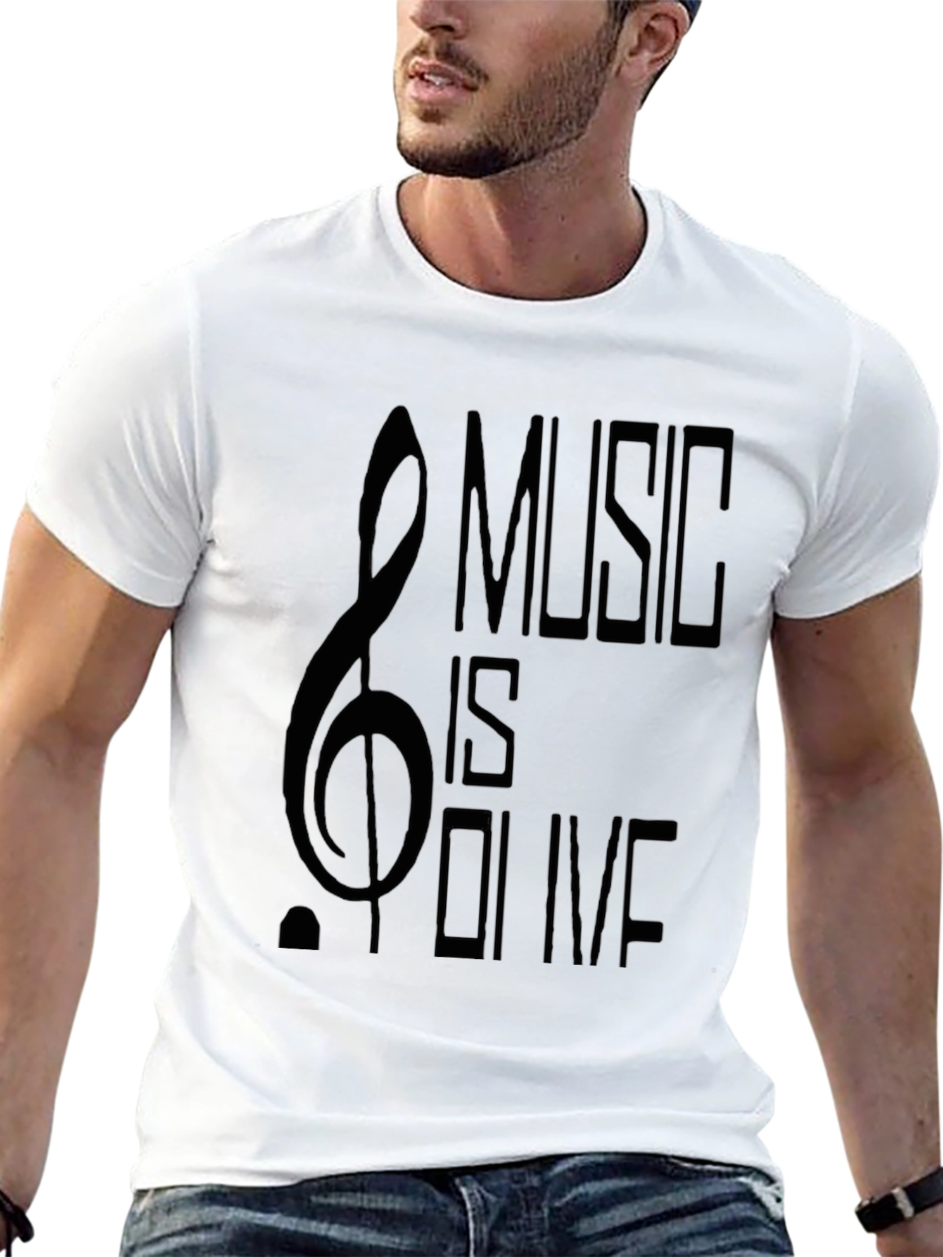 Music Is Olive Mens Black Graphic Tee