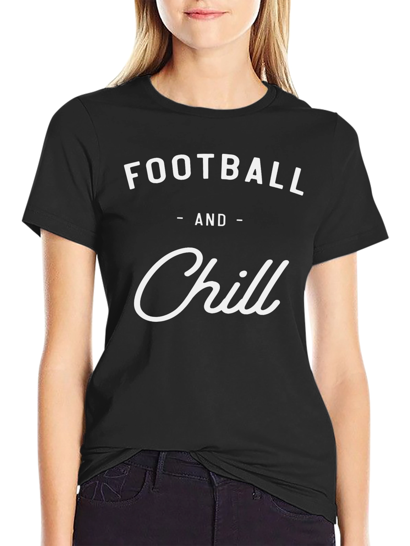 Football and Chill Black Graphic T-Shirt