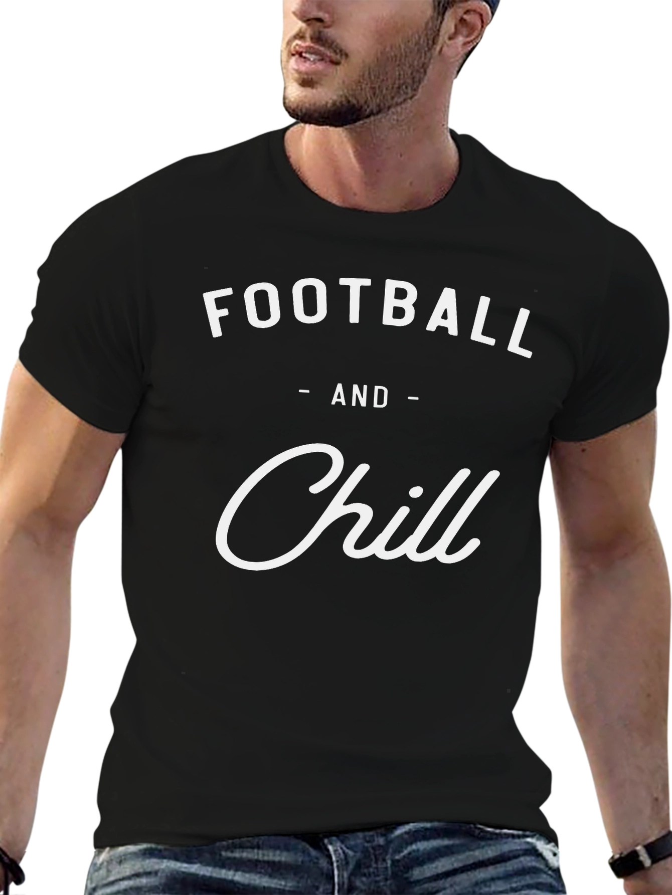 Football and Chill Black Graphic T-Shirt