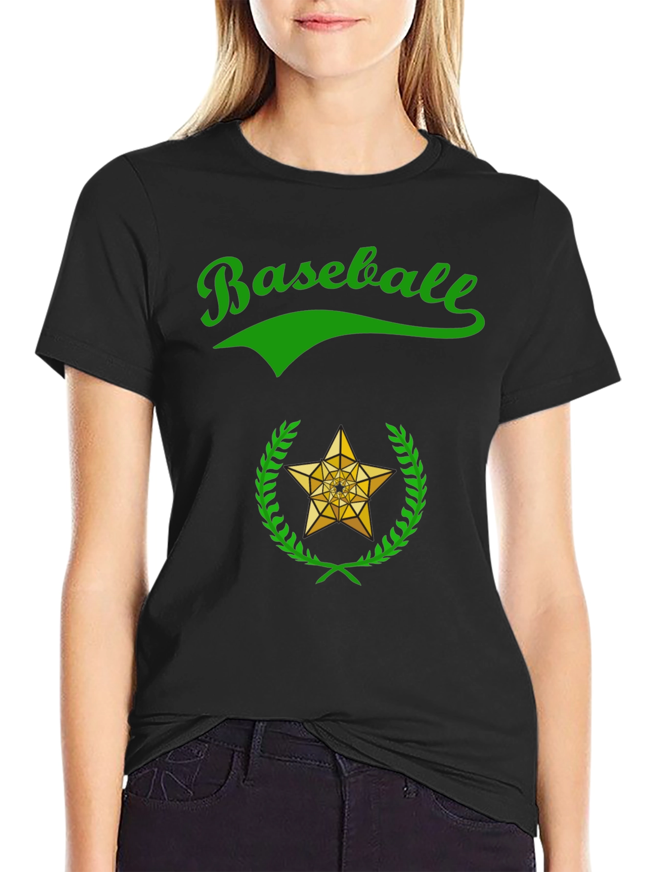 Baseball Star Graphic Tee - Black Cotton T-Shirt