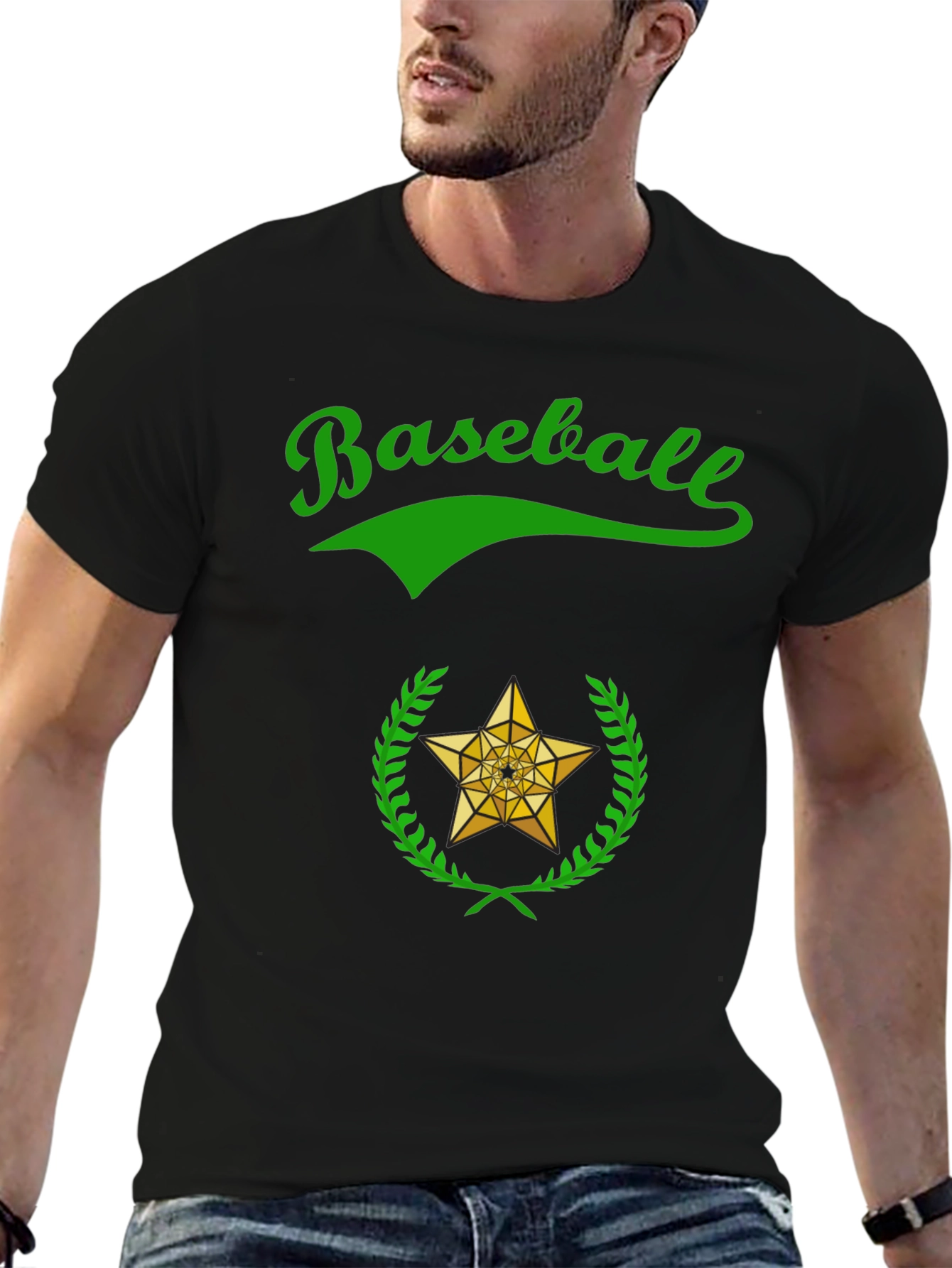 Baseball Star Graphic Tee - Black Cotton T-Shirt