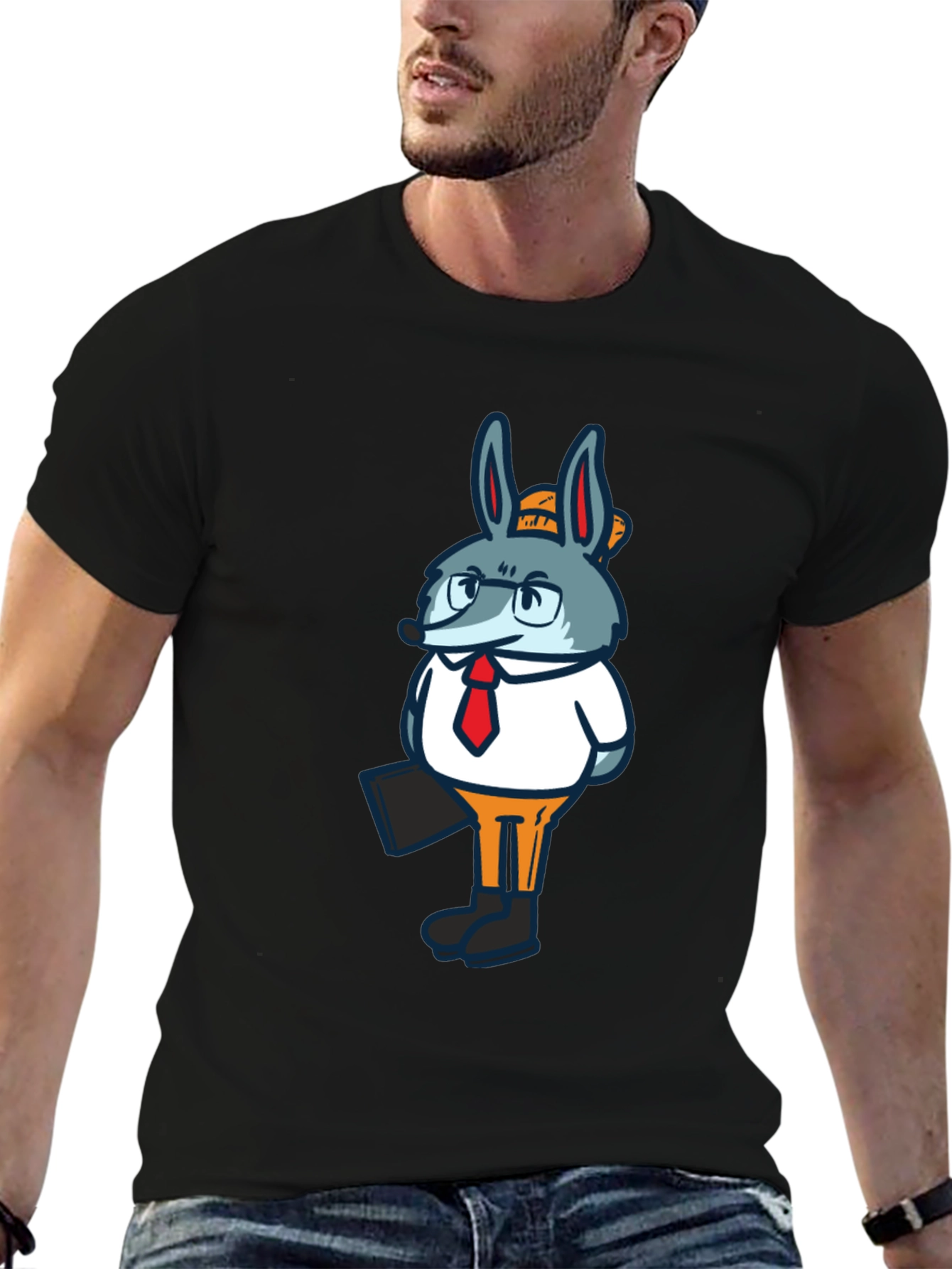 Business Bunny Graphic T-Shirt - Black