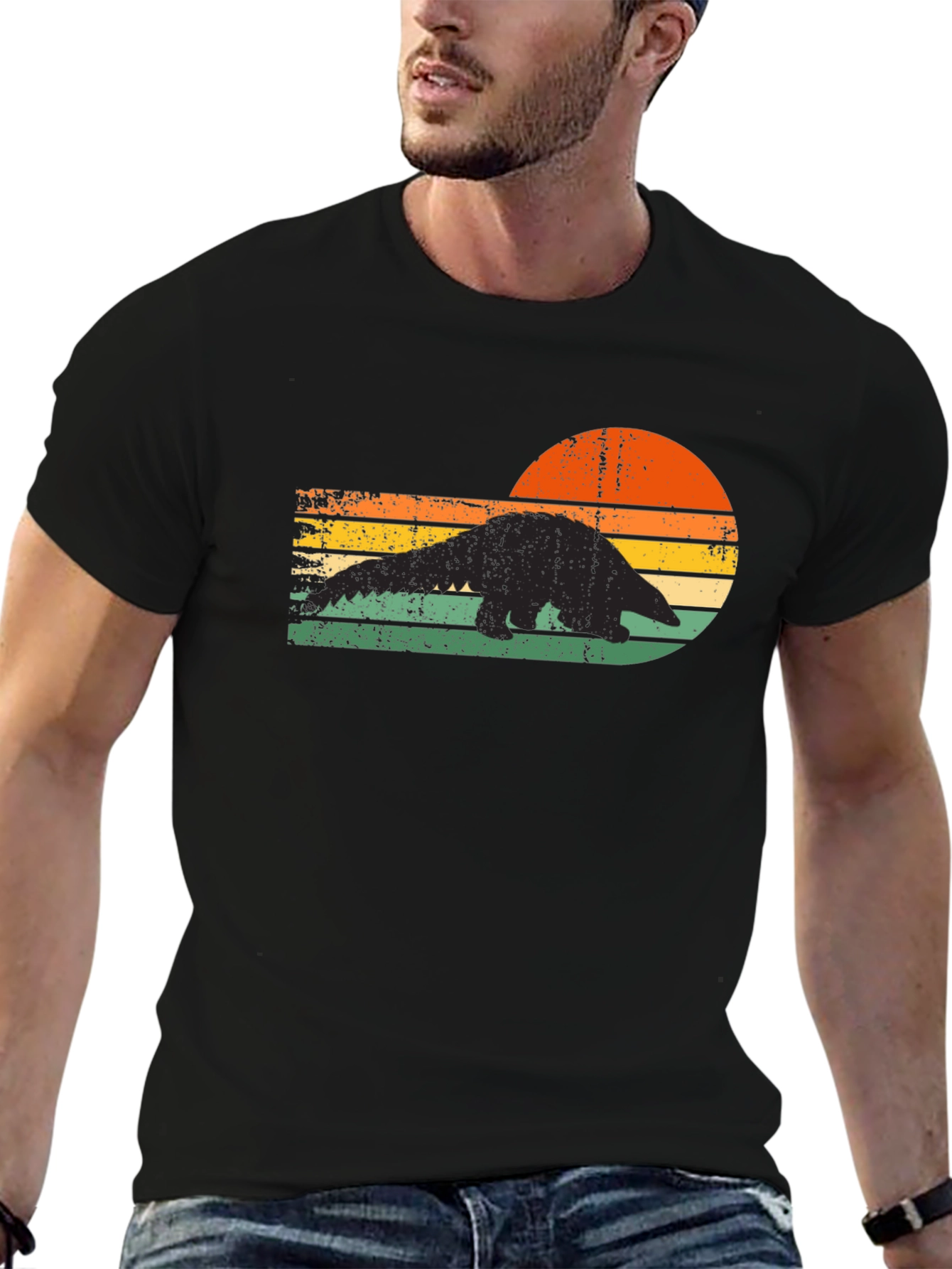 Retro Pangolin Sunset T-Shirt