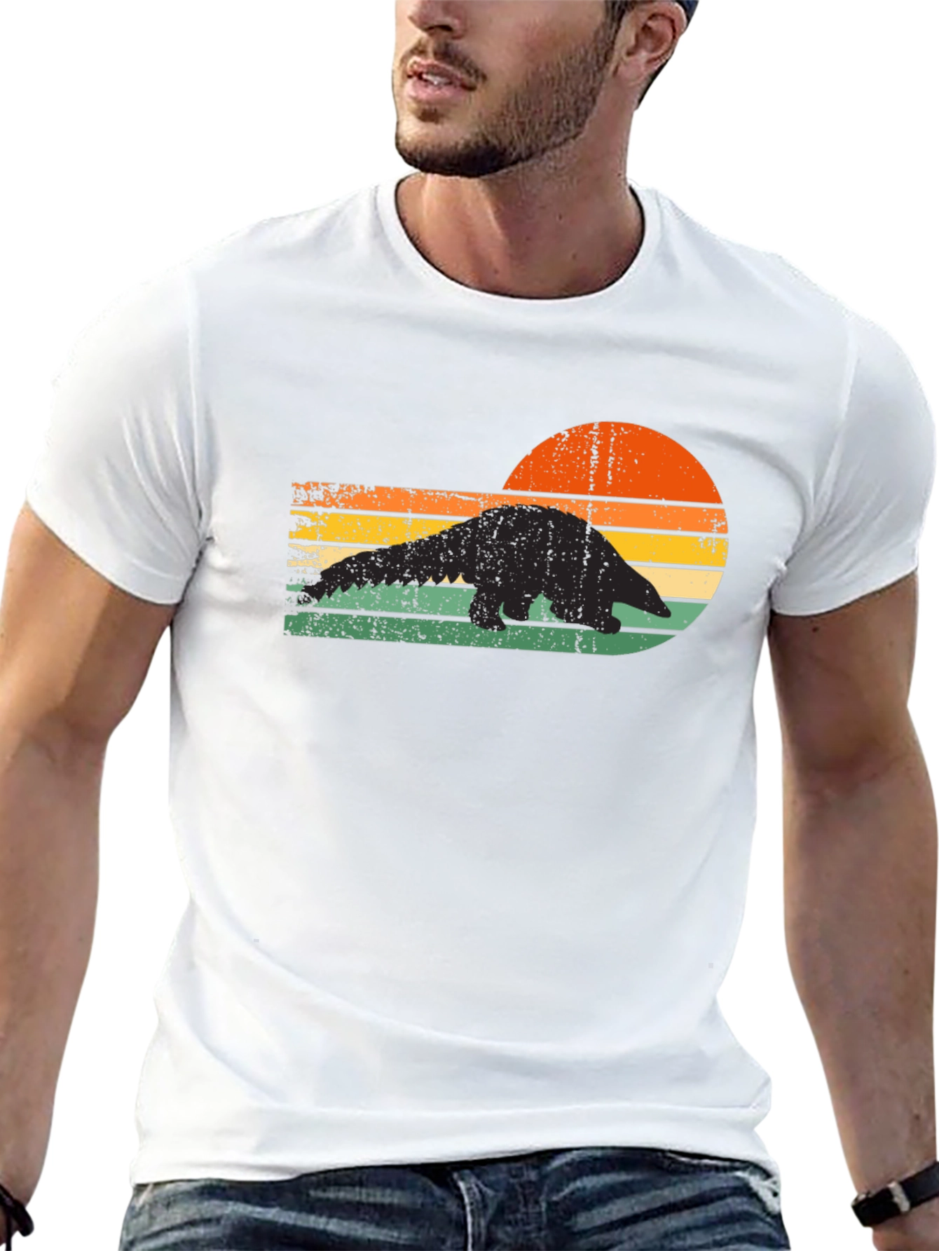 Retro Pangolin Sunset T-Shirt