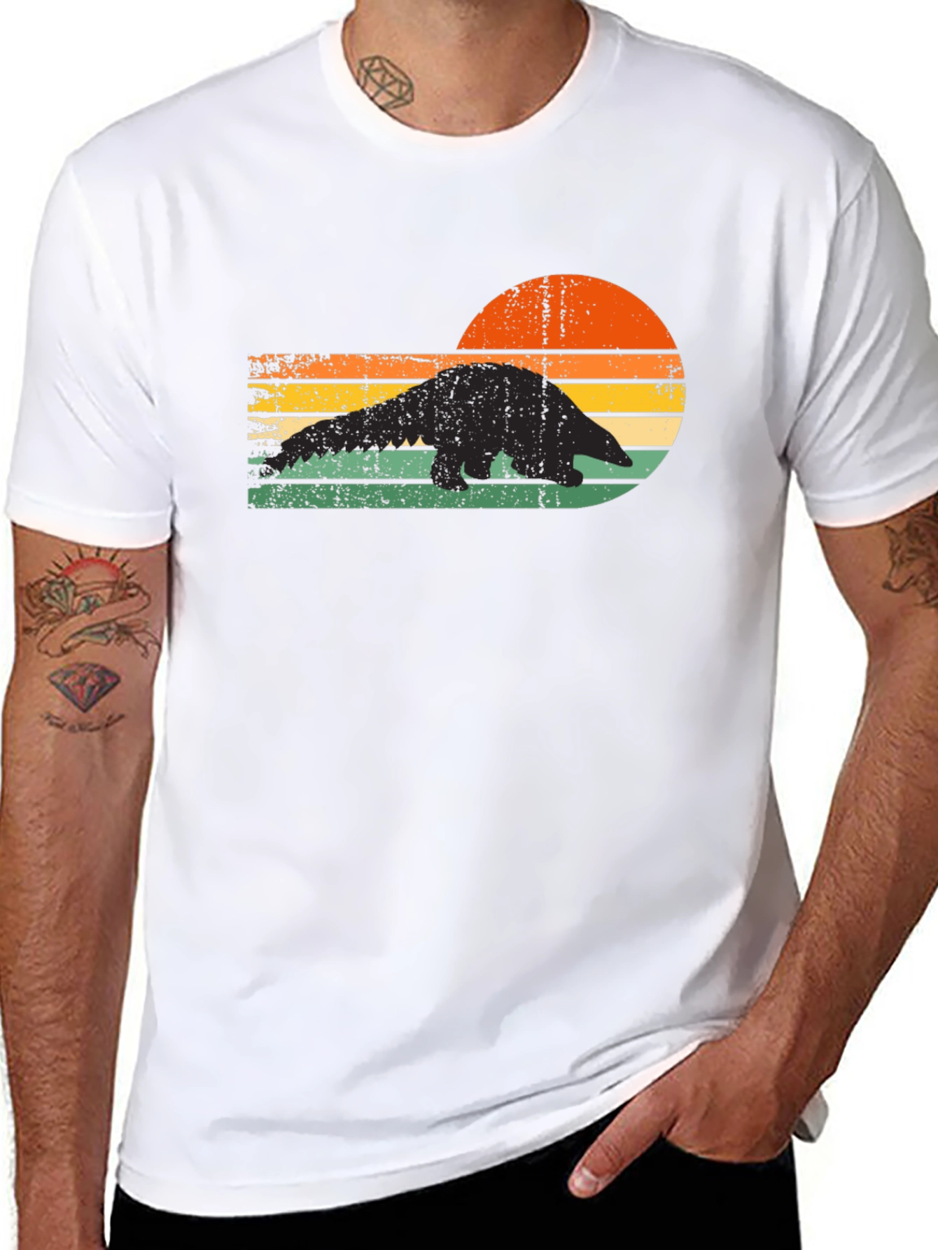 Retro Pangolin Sunset T-Shirt