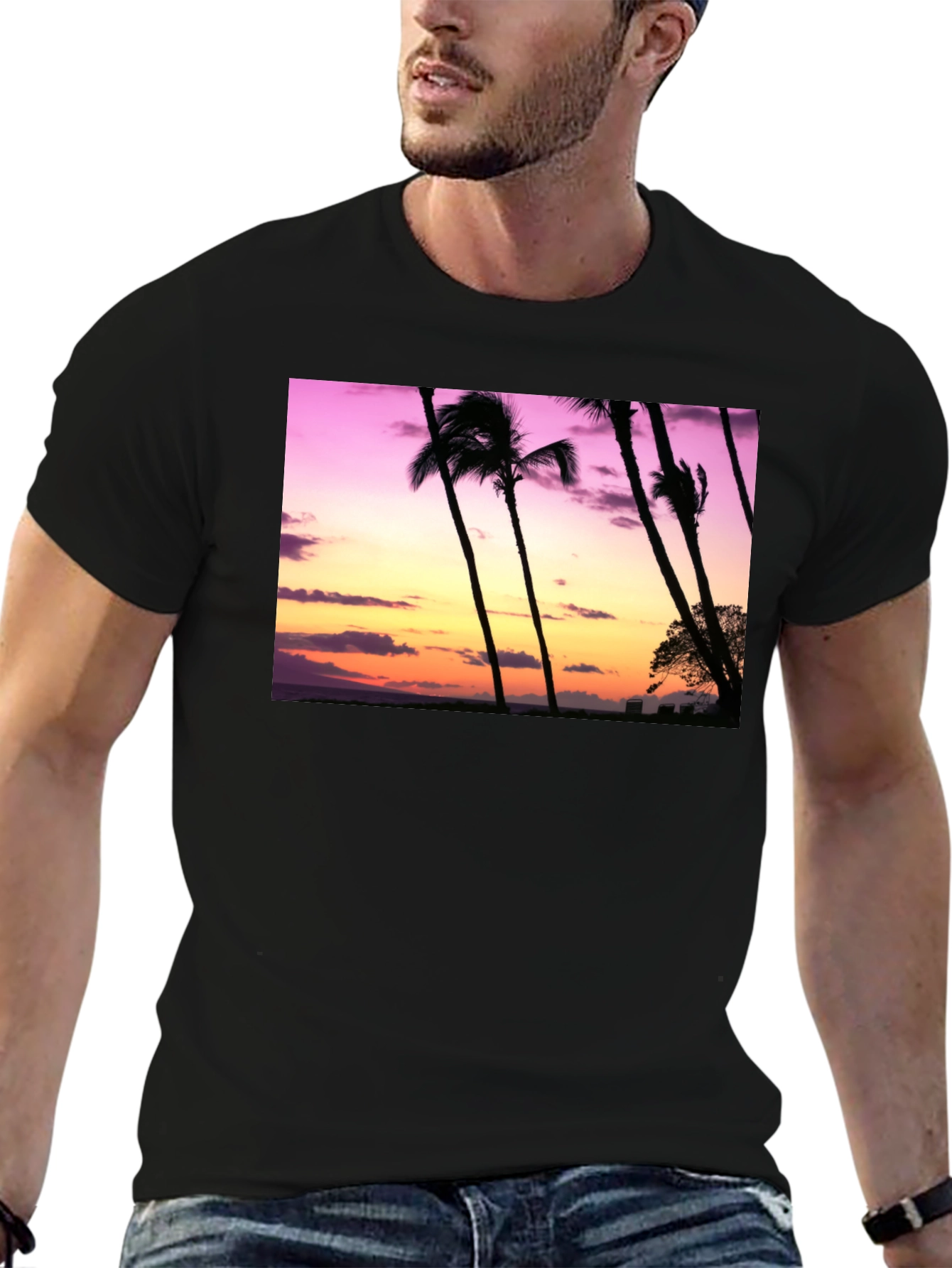 Sunset Palm Tree Graphic T-Shirt - Island Vibes