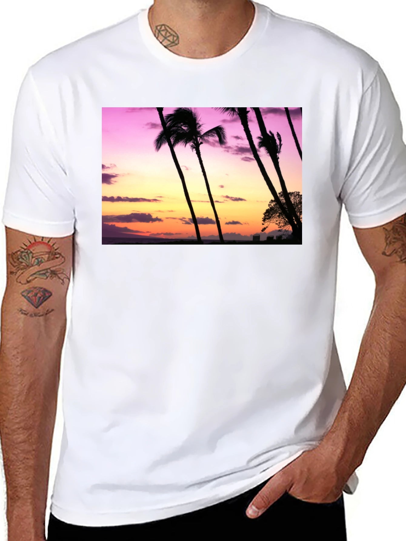 Sunset Palm Tree Graphic T-Shirt - Island Vibes