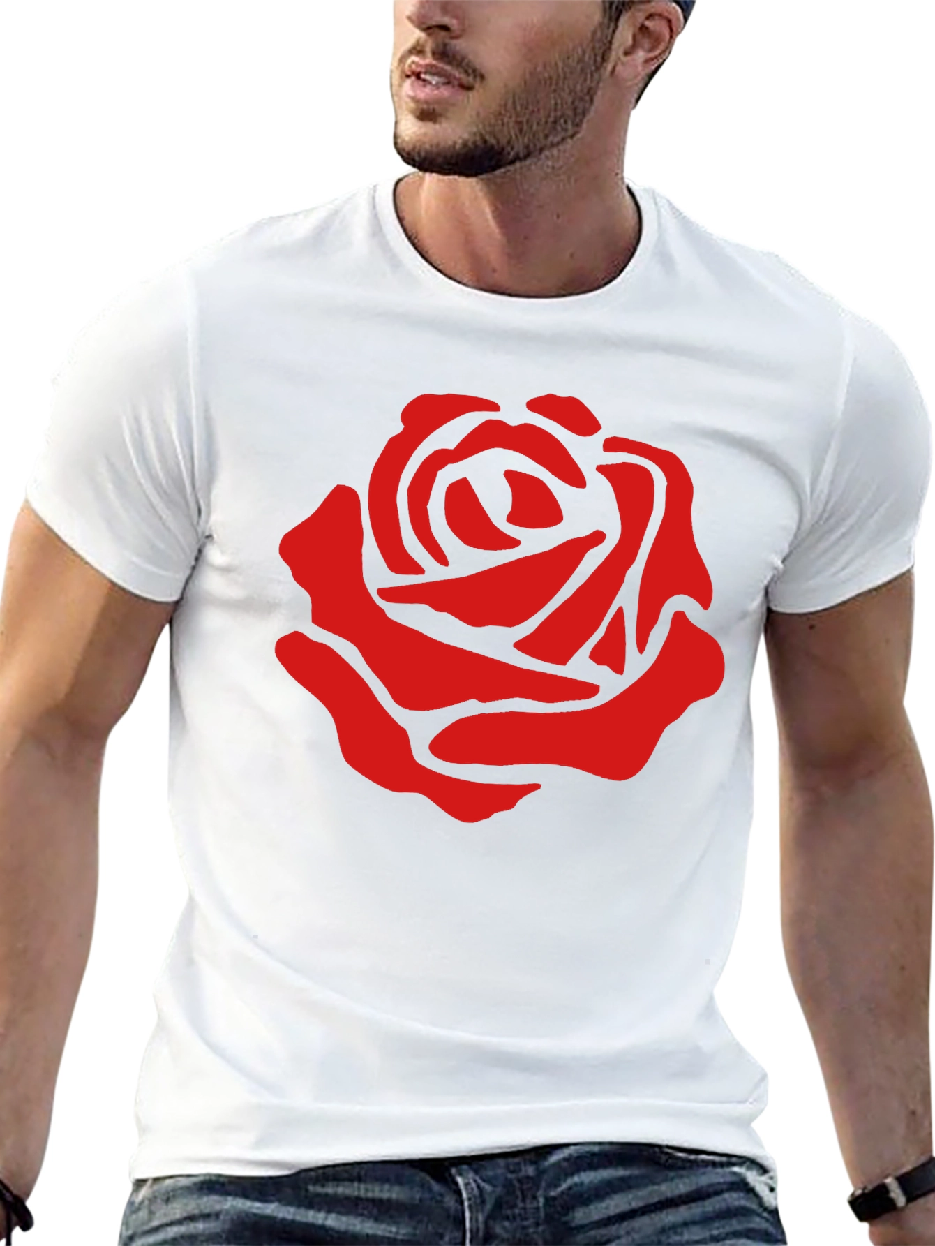 Red Rose Graphic Print Black T-Shirt