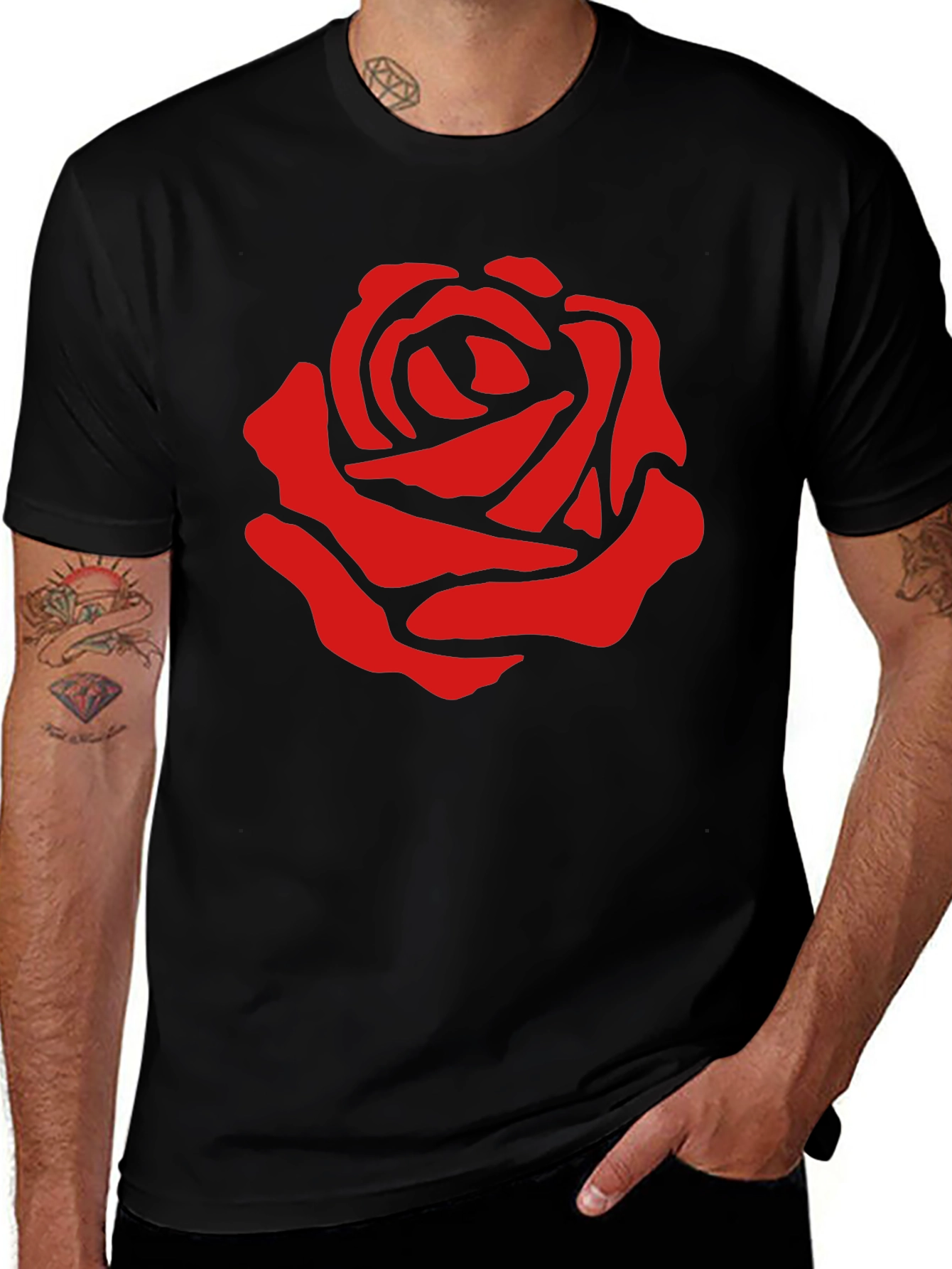 Red Rose Graphic Print Black T-Shirt