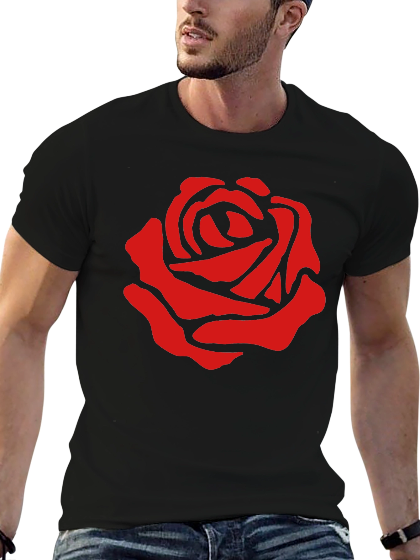 Red Rose Graphic Print Black T-Shirt