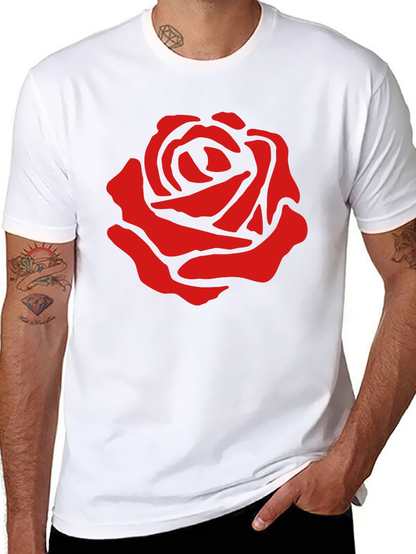 Red Rose Graphic Print Black T-Shirt