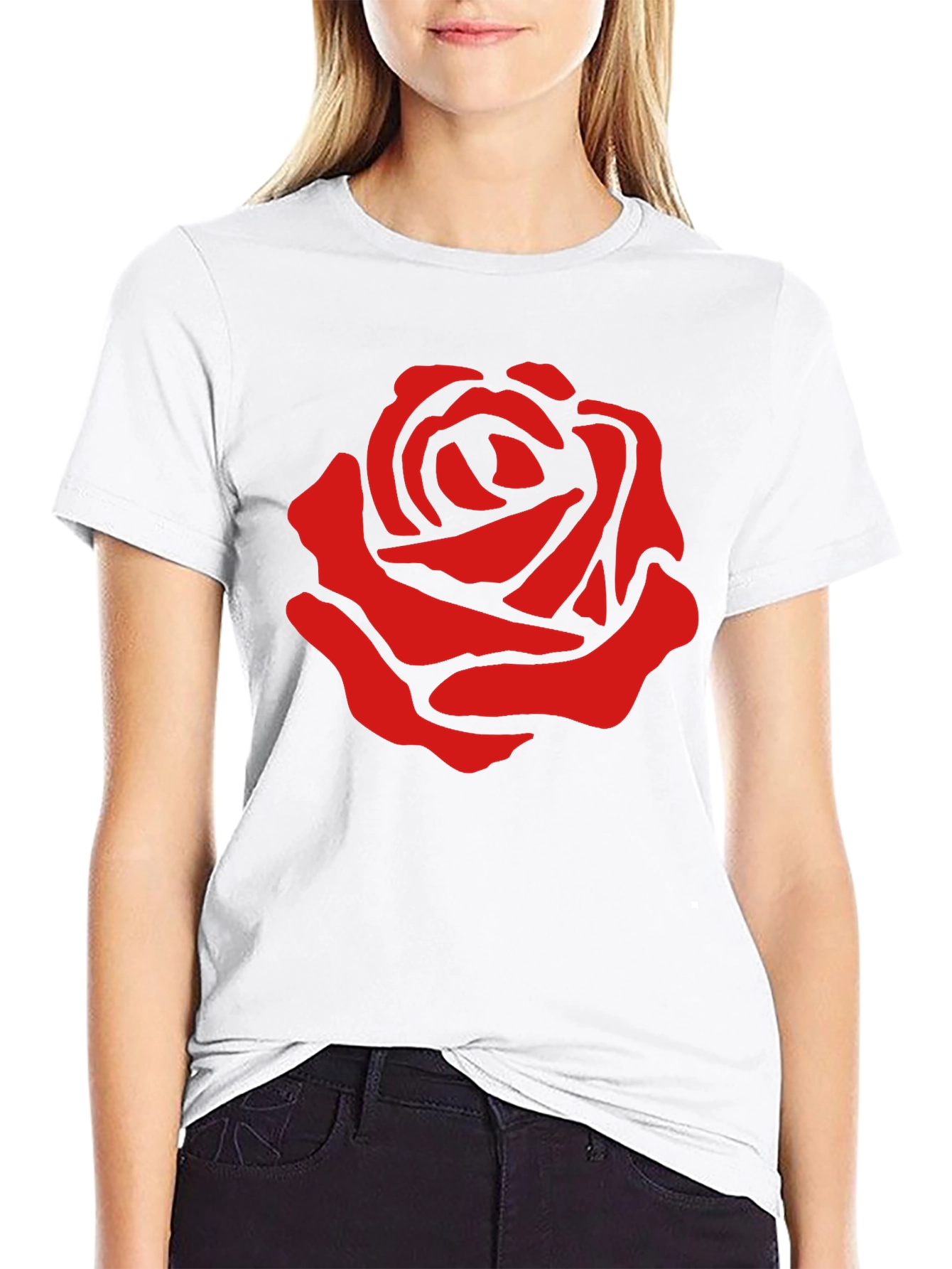 Red Rose Graphic Print Black T-Shirt