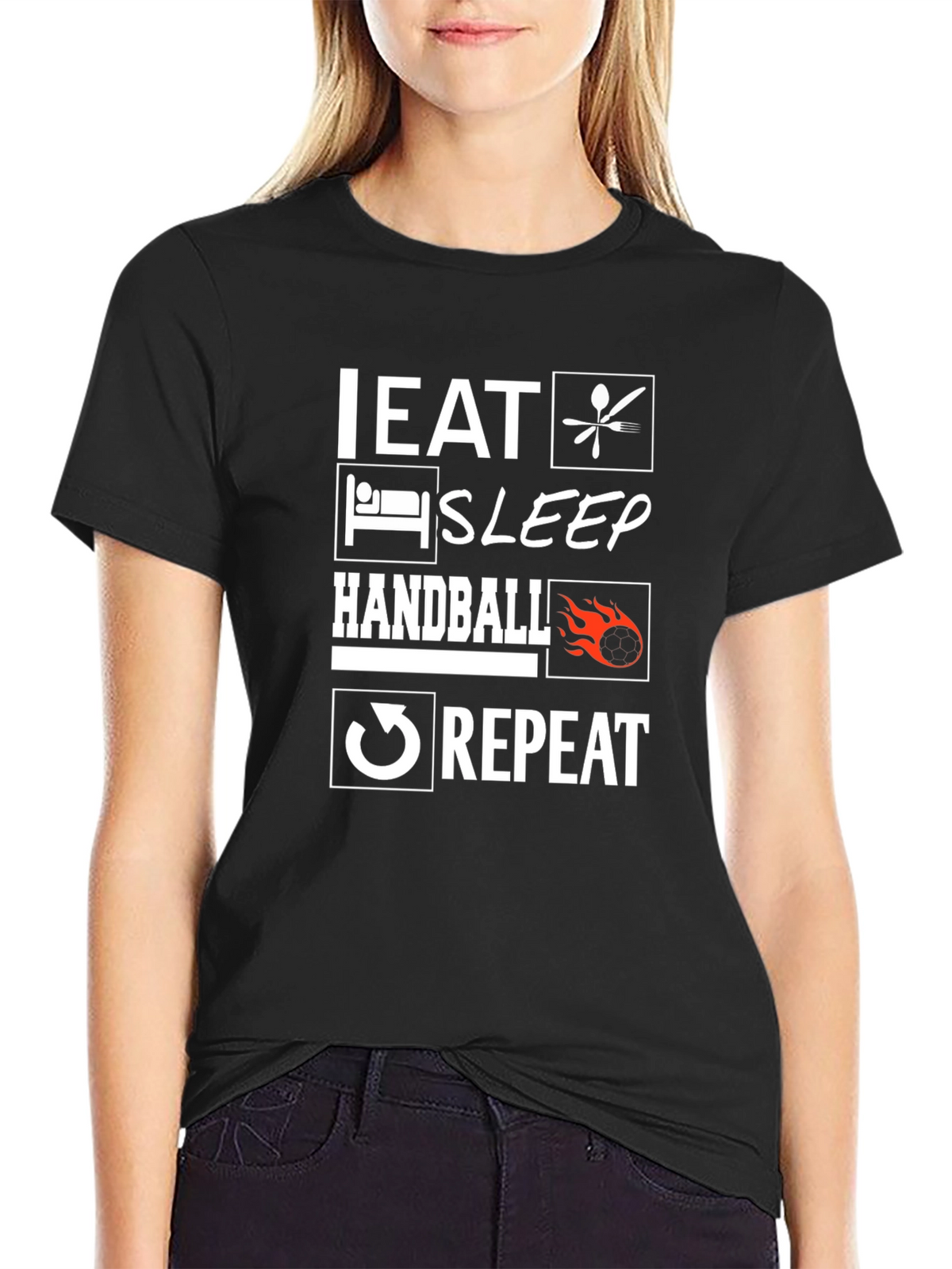 Eat Sleep Handball Repeat Black Graphic Tee