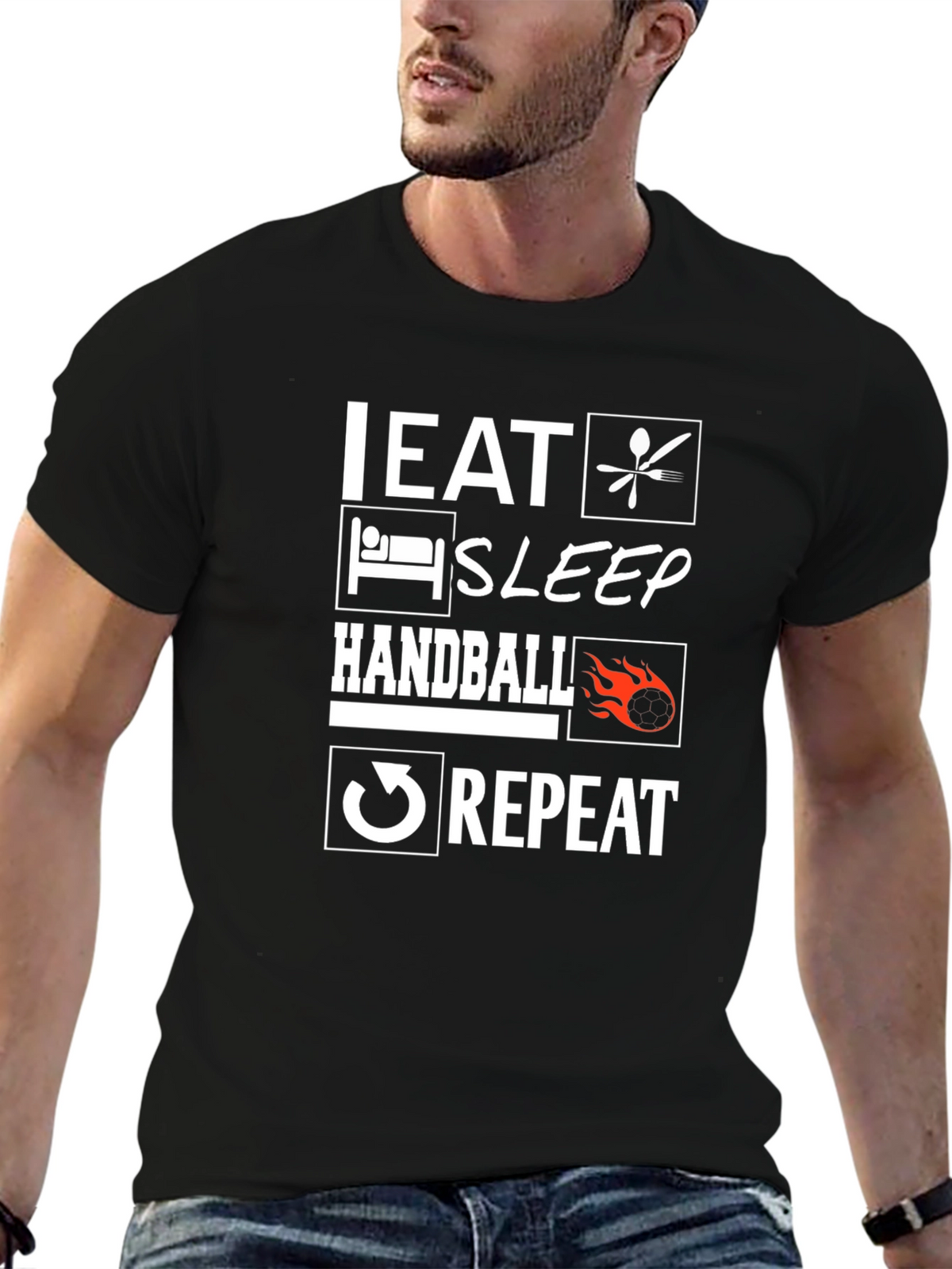 Eat Sleep Handball Repeat Black Graphic Tee