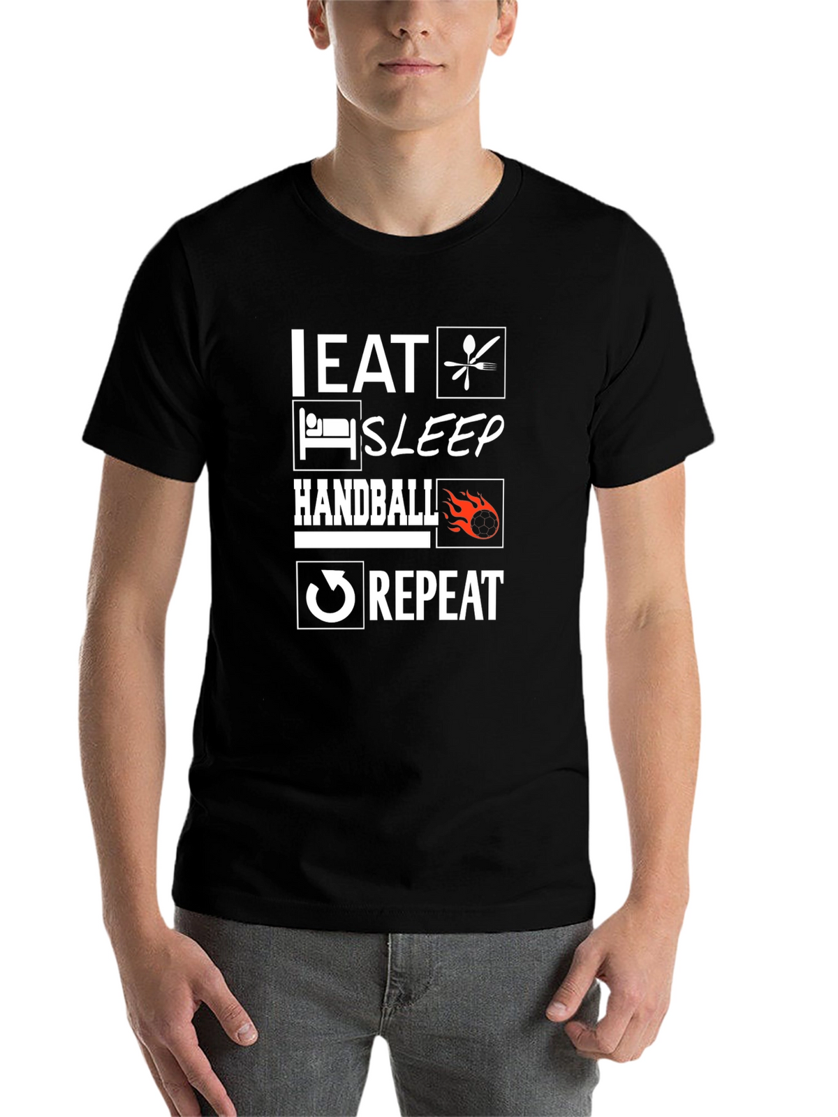 Eat Sleep Handball Repeat Black Graphic Tee