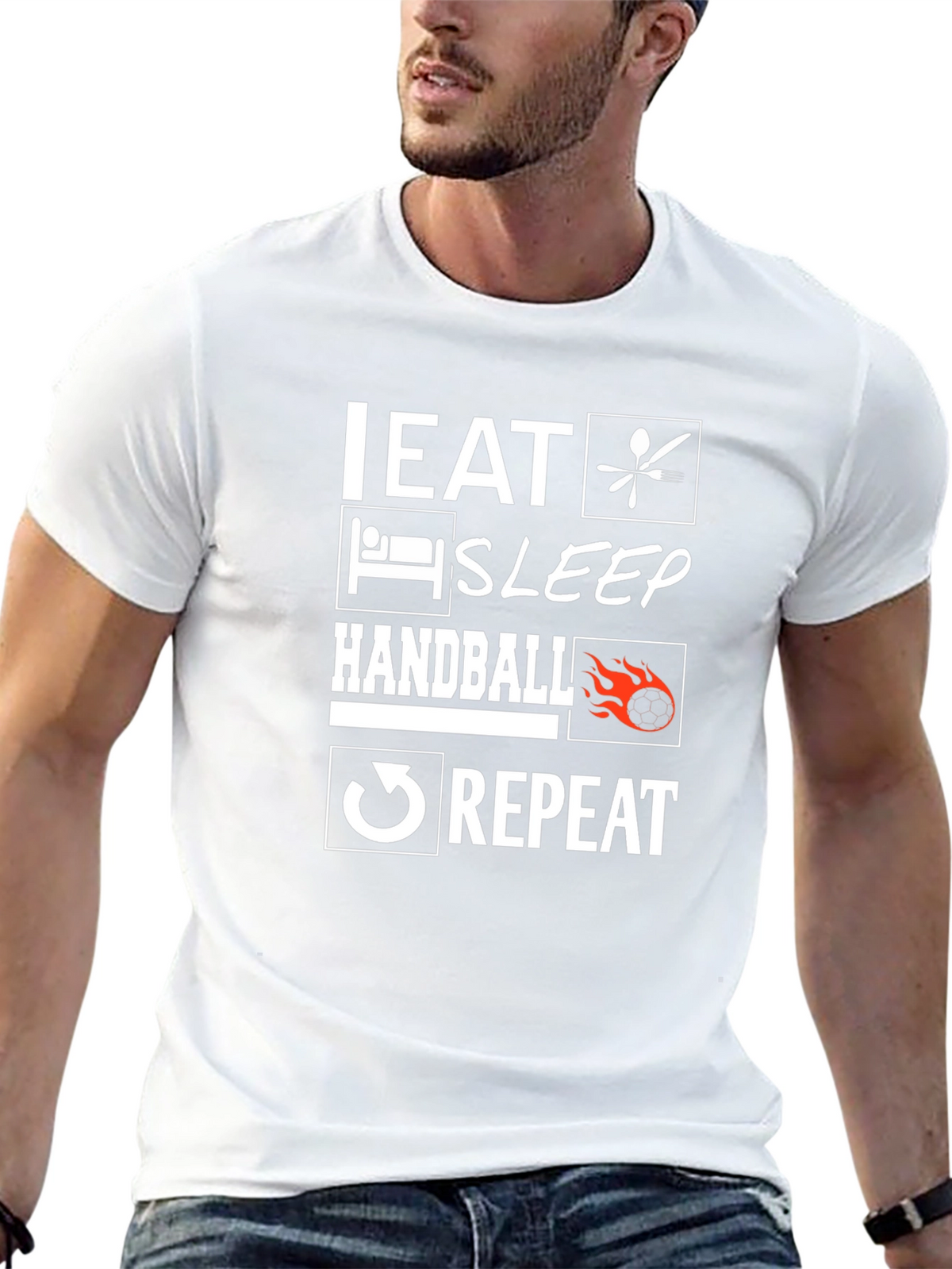 Eat Sleep Handball Repeat Black Graphic Tee