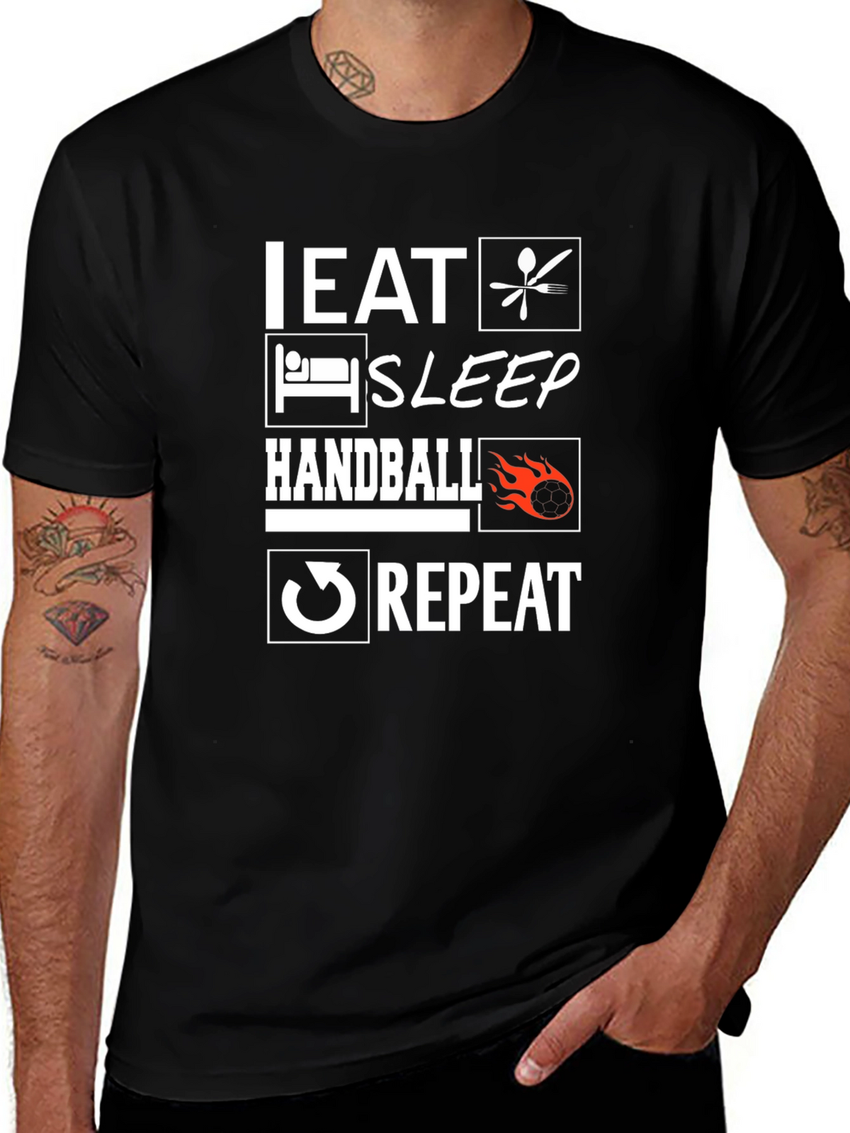 Eat Sleep Handball Repeat Black Graphic Tee