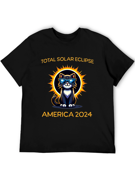 Total Solar Eclipse 2024 Cat Graphic T-Shirt