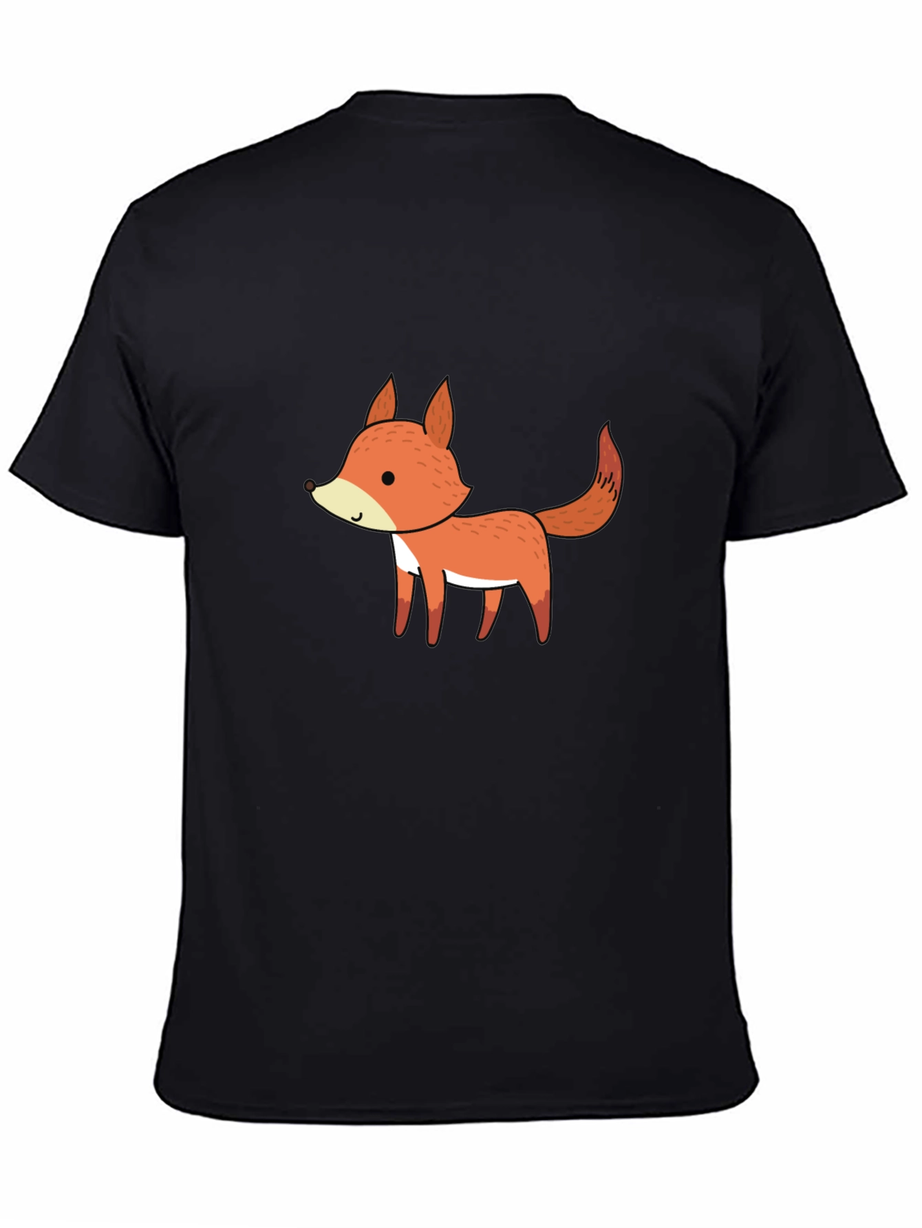 Cute Cartoon Fox Black T-Shirt for Men