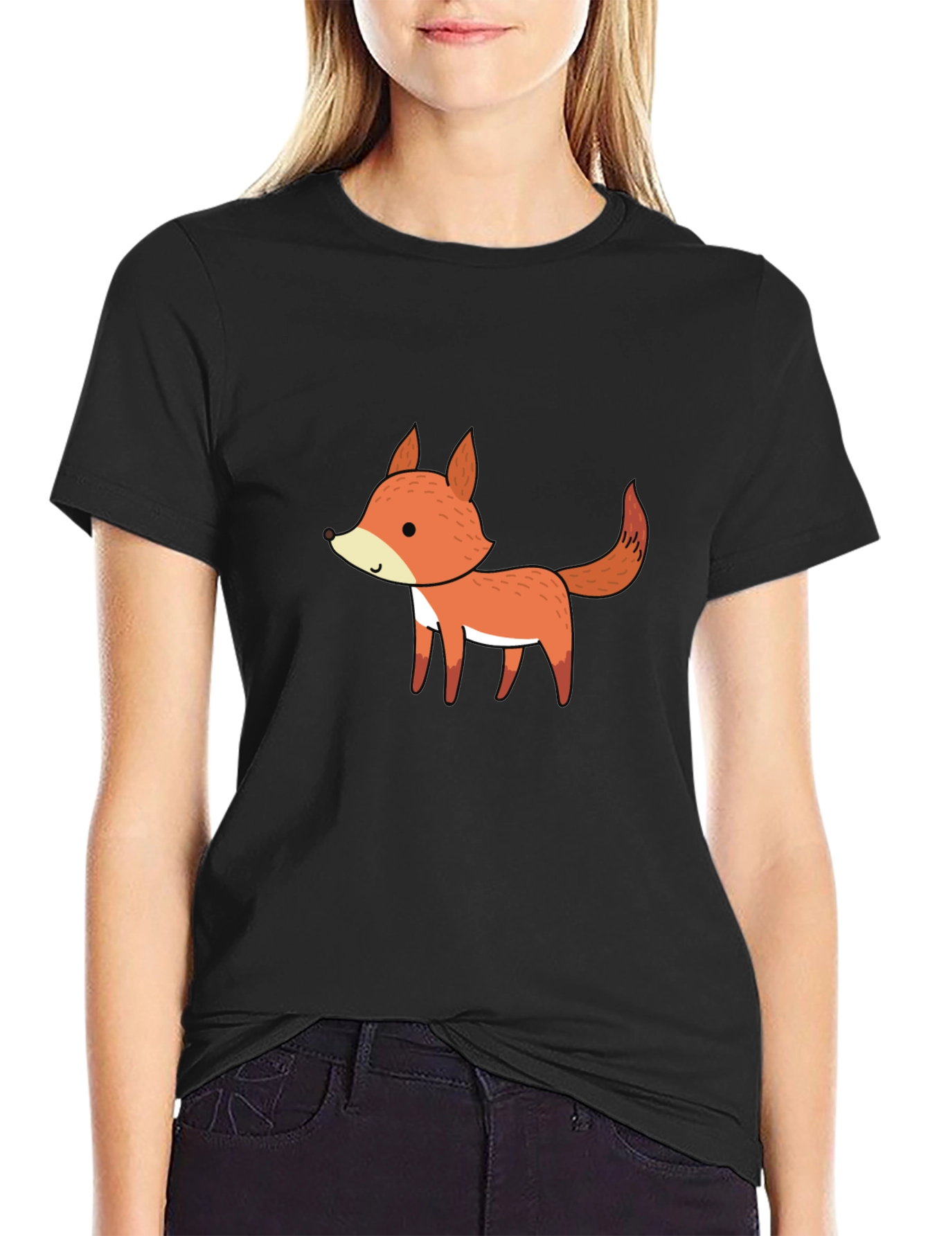 Cute Cartoon Fox Black T-Shirt for Men