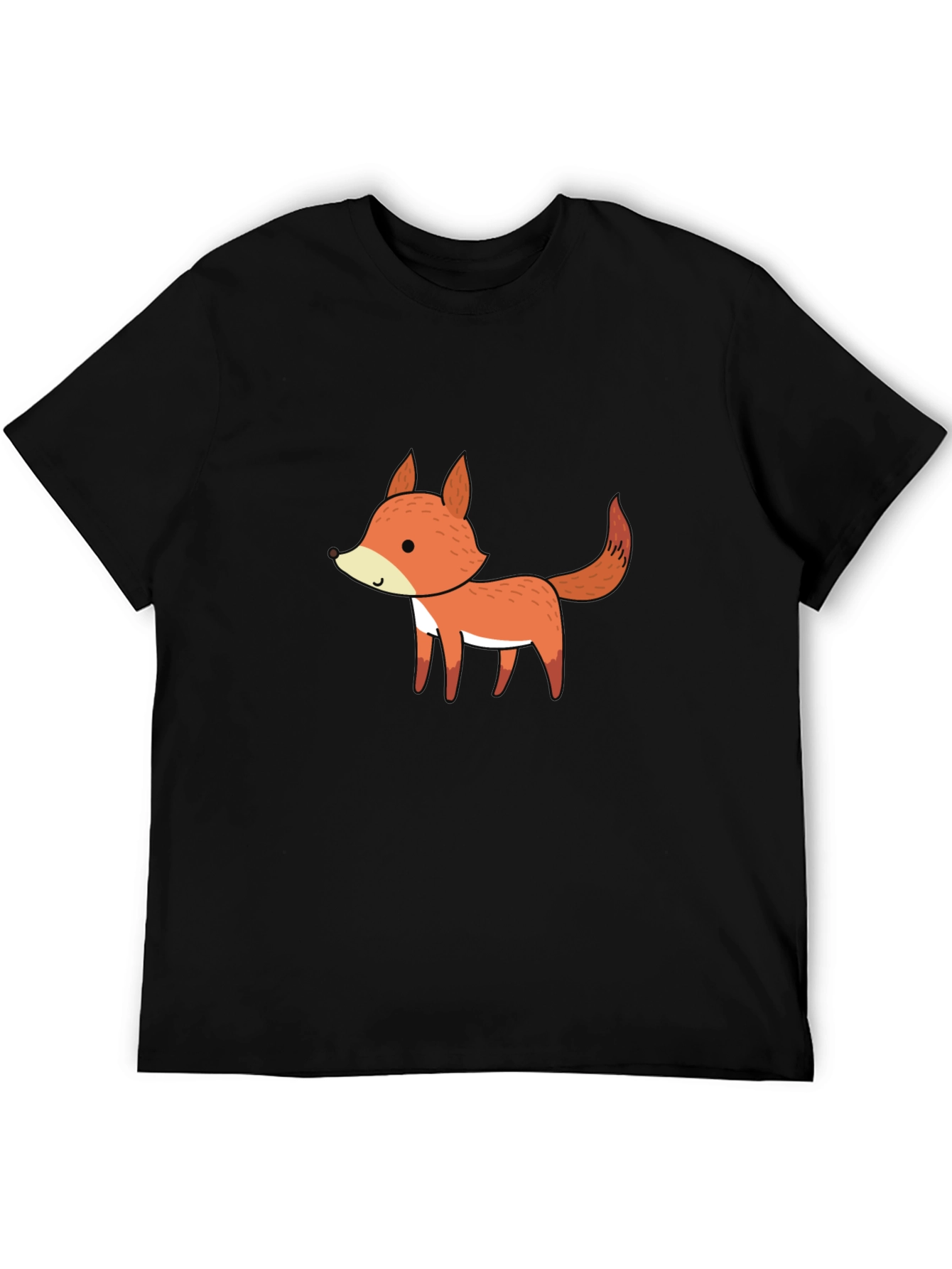 Cute Cartoon Fox Black T-Shirt for Men