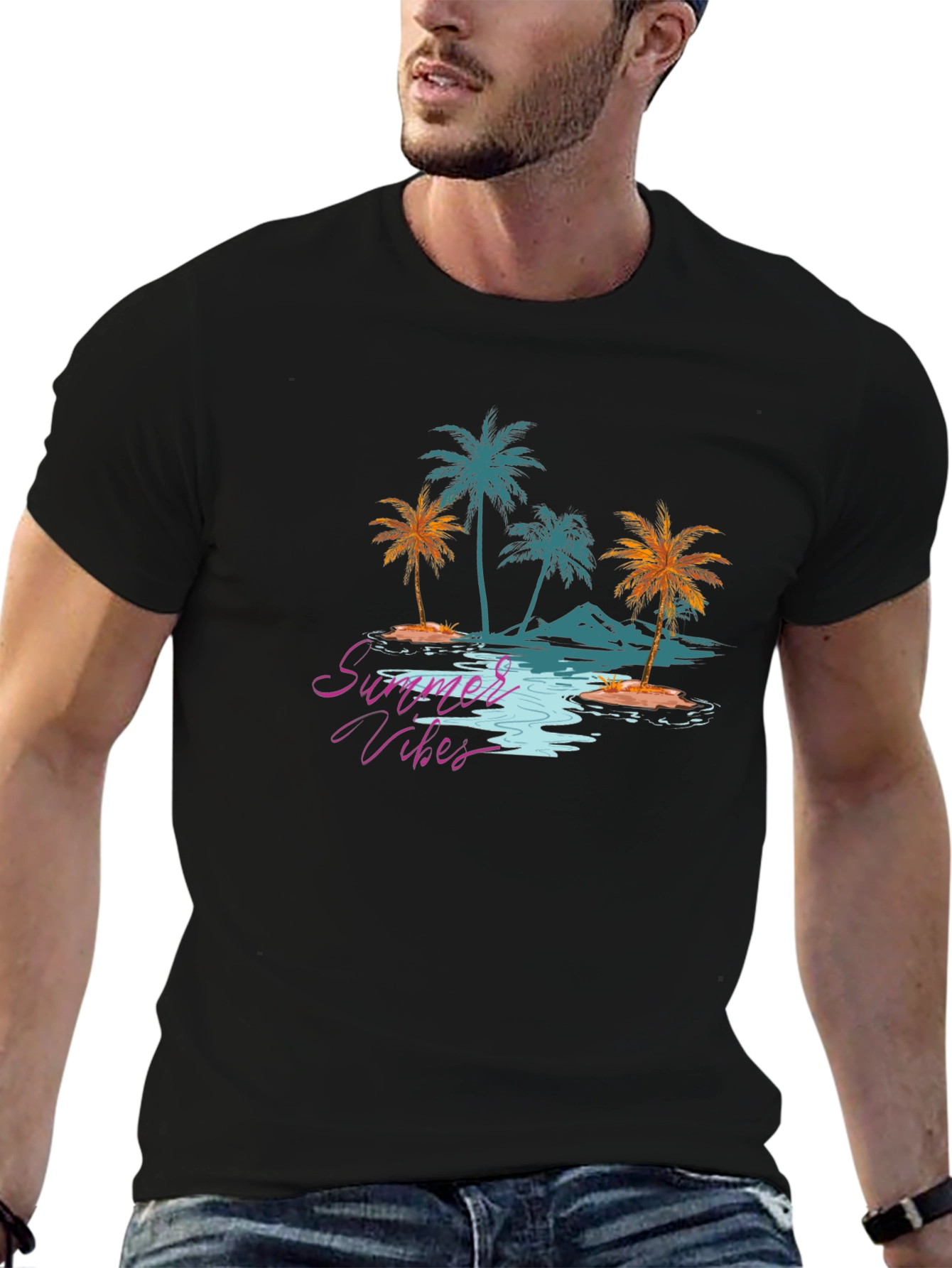 Summer Vibes Graphic Tee - Tropical Palm Tree Design
