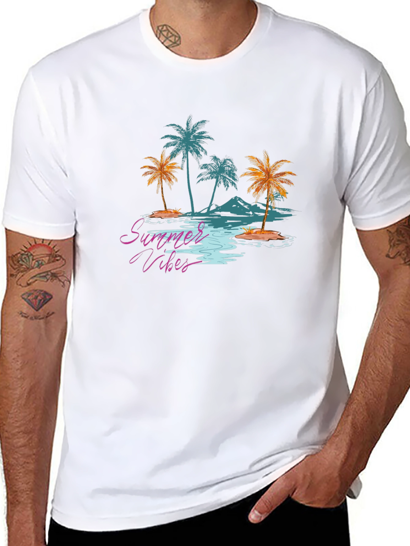 Summer Vibes Graphic Tee - Tropical Palm Tree Design