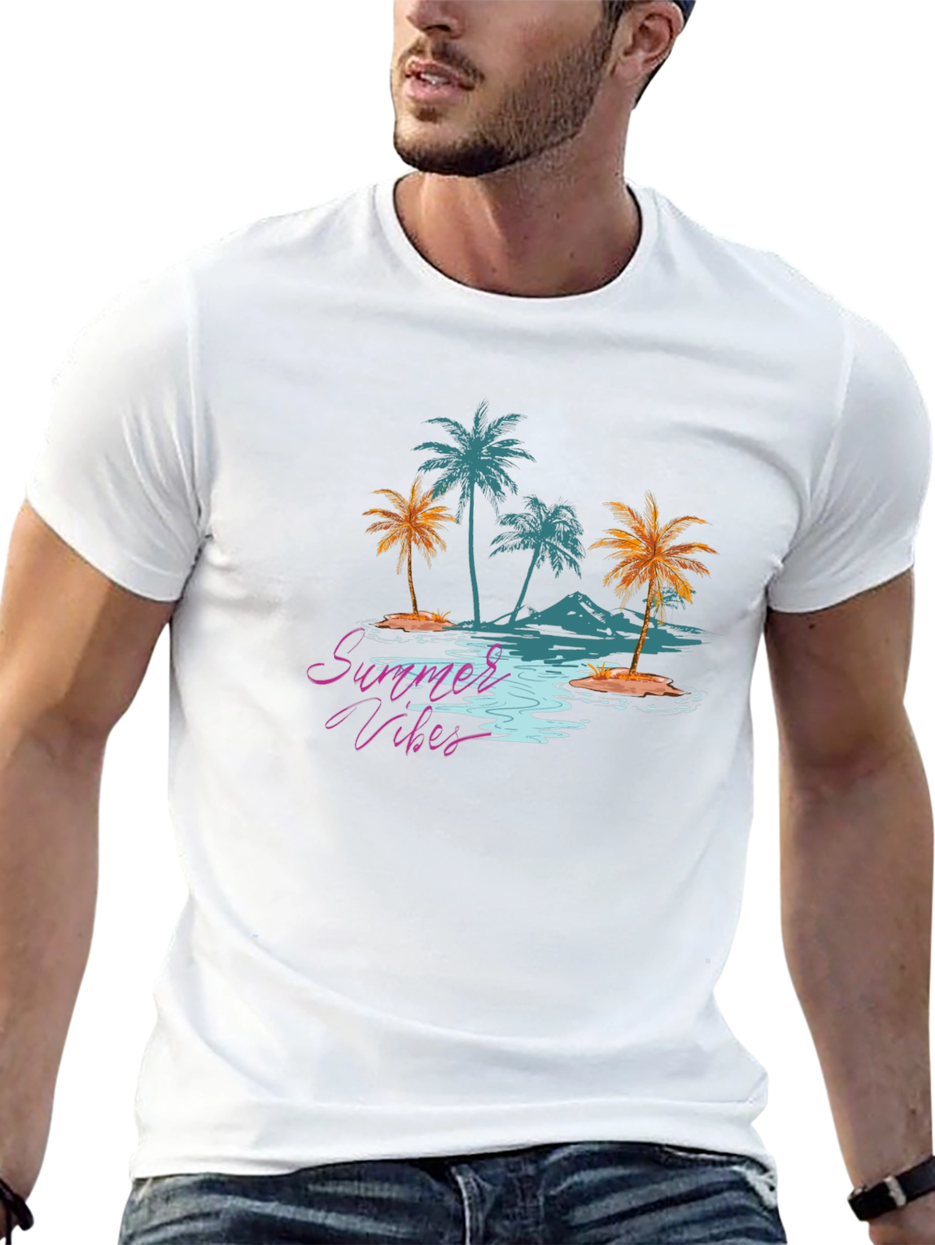 Summer Vibes Graphic Tee - Tropical Palm Tree Design