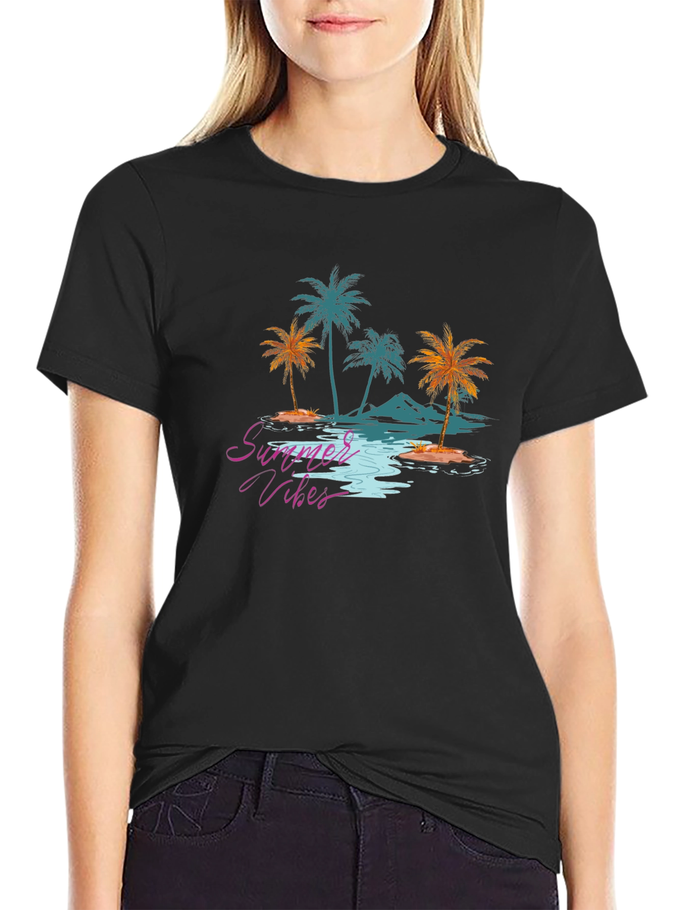 Summer Vibes Graphic Tee - Tropical Palm Tree Design