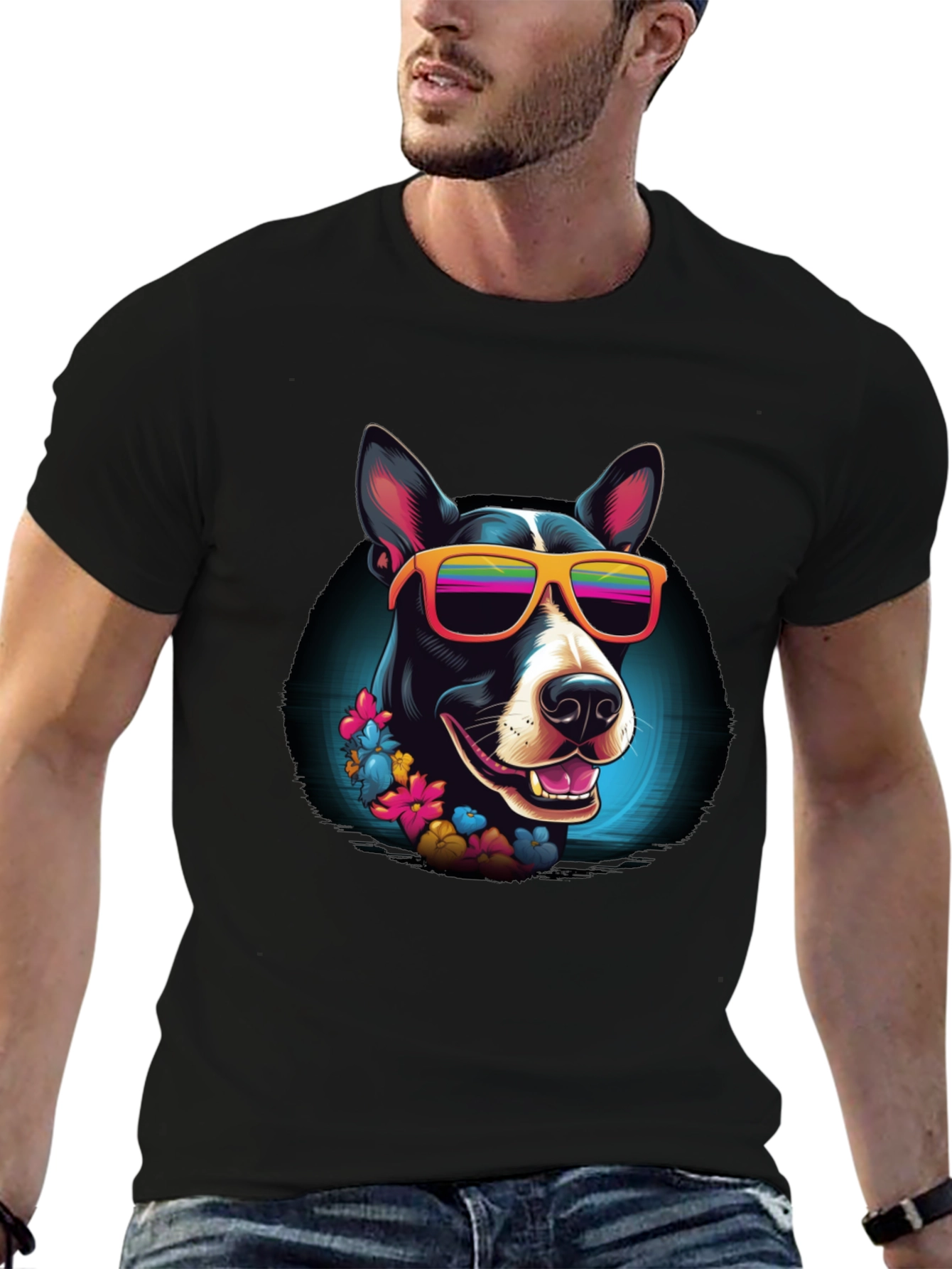 Cool Dog Graphic Tee - Black Cotton T-Shirt