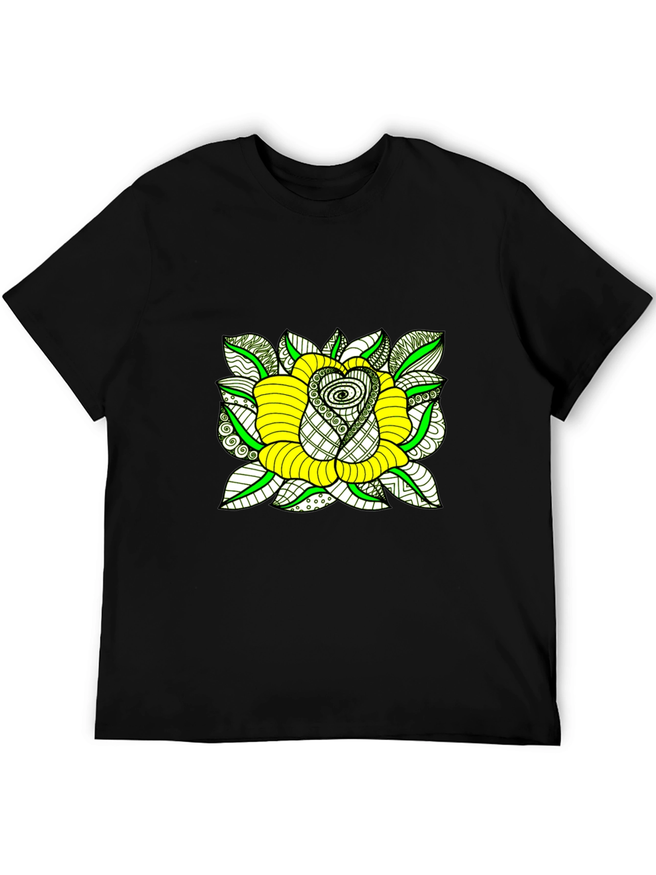 Black T-Shirt with Yellow Rose Graphic