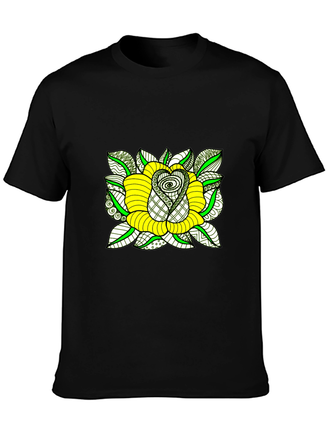 Black T-Shirt with Yellow Rose Graphic