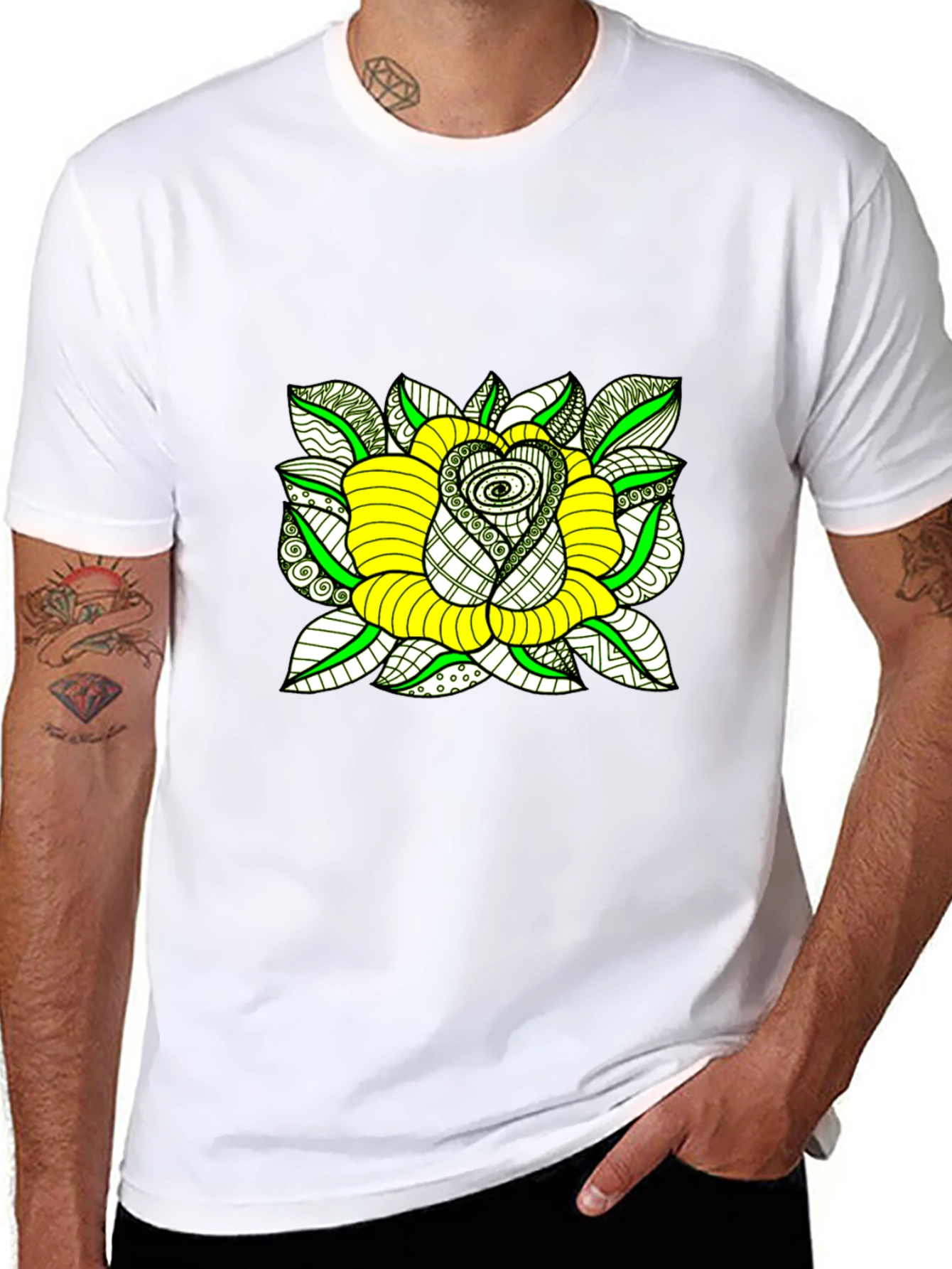 Black T-Shirt with Yellow Rose Graphic