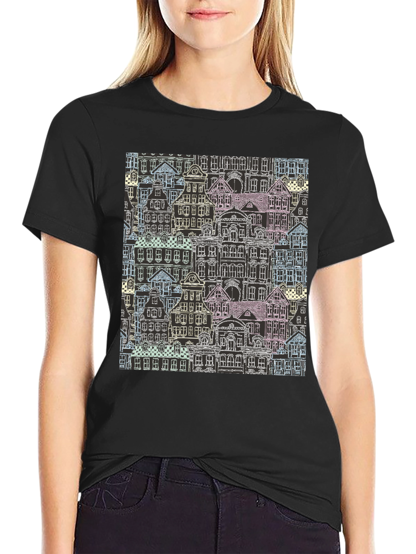 Urban Sketch T-Shirt - Modern Cityscape Design
