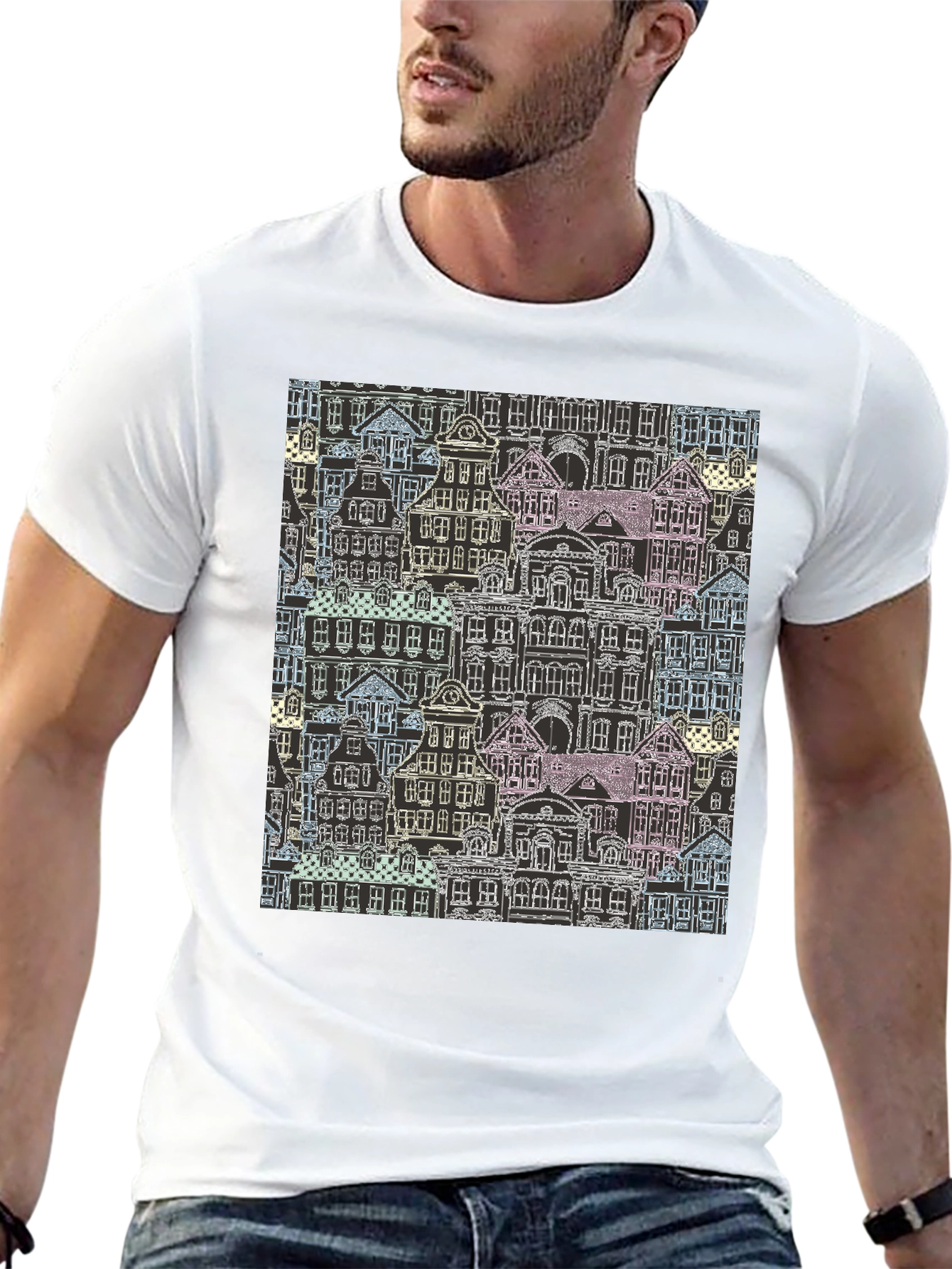 Urban Sketch T-Shirt - Modern Cityscape Design