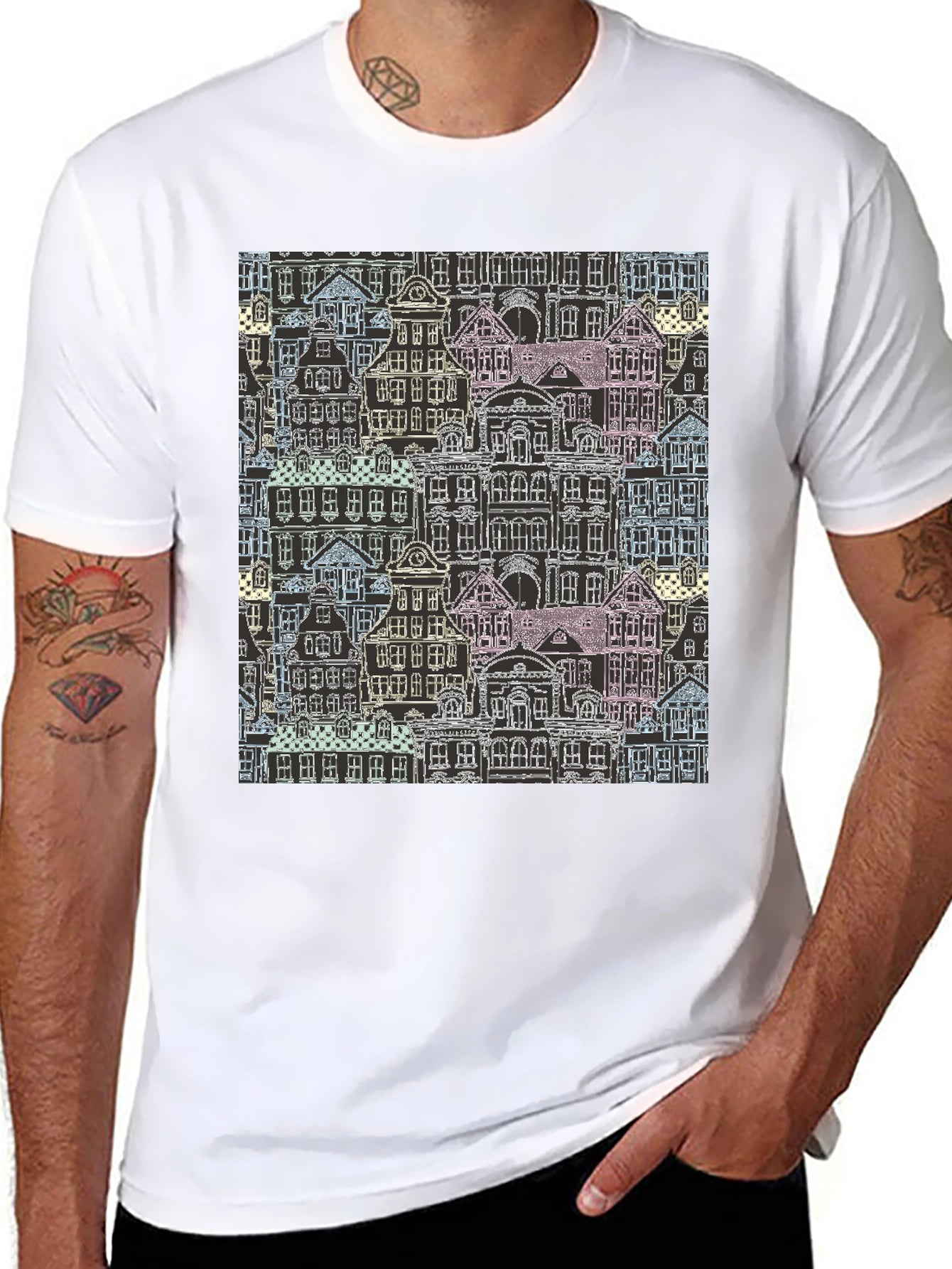 Urban Sketch T-Shirt - Modern Cityscape Design