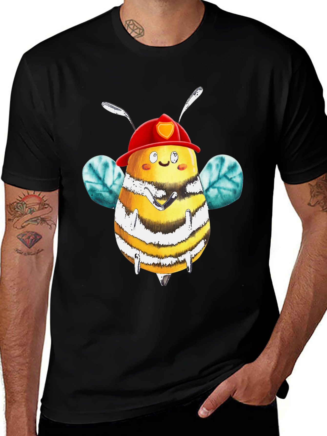 Firefighter Bee Graphic Tee - Black Cotton Shirt