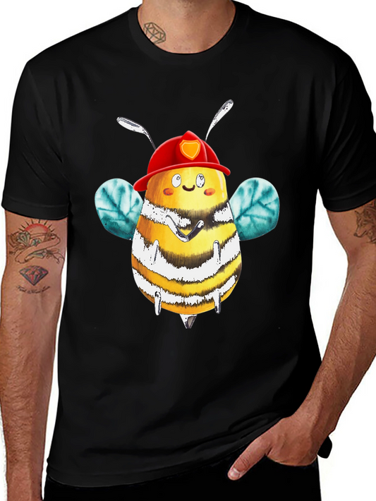 Firefighter Bee Graphic Tee - Black Cotton Shirt
