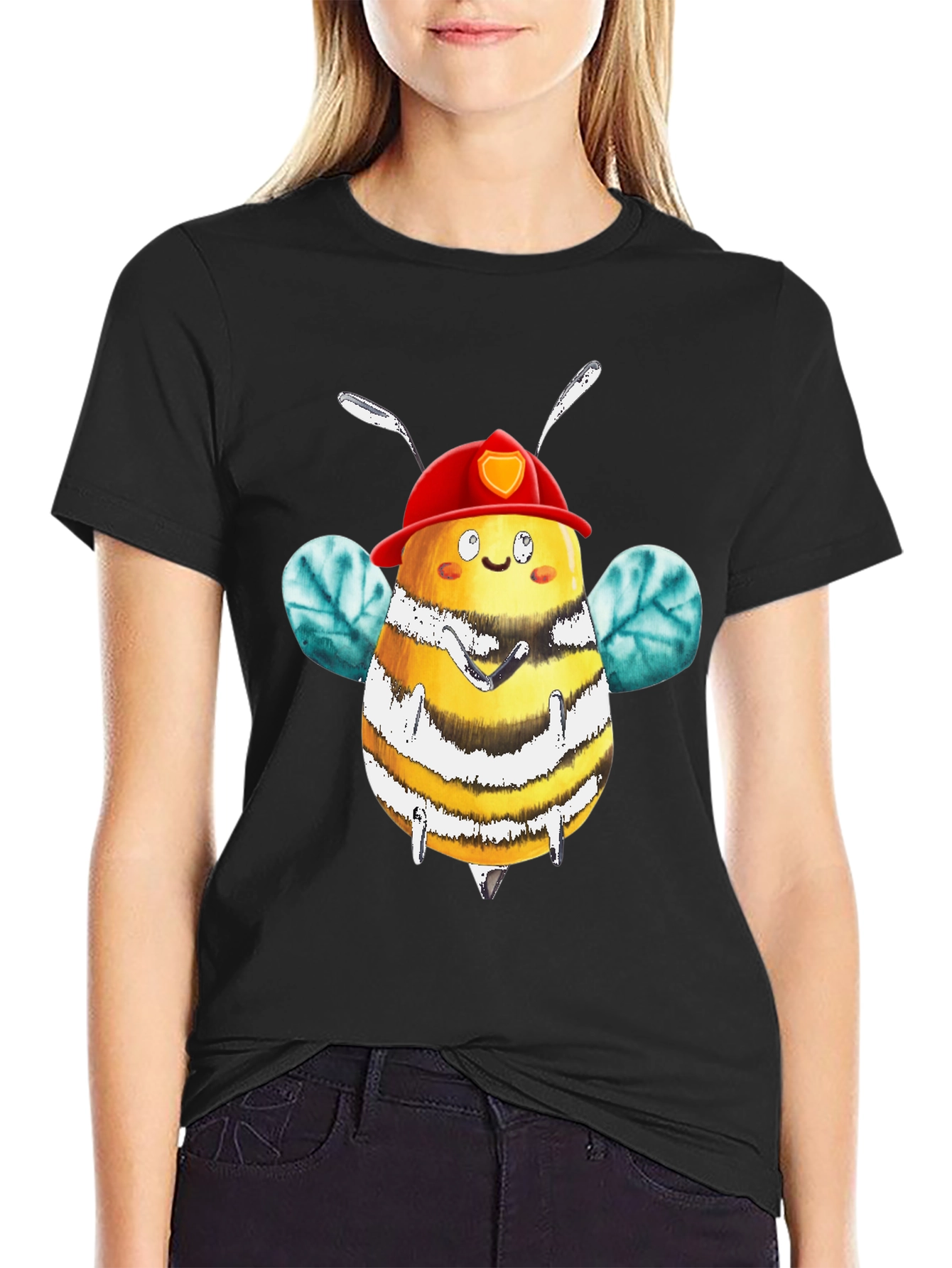 Firefighter Bee Graphic Tee - Black Cotton Shirt