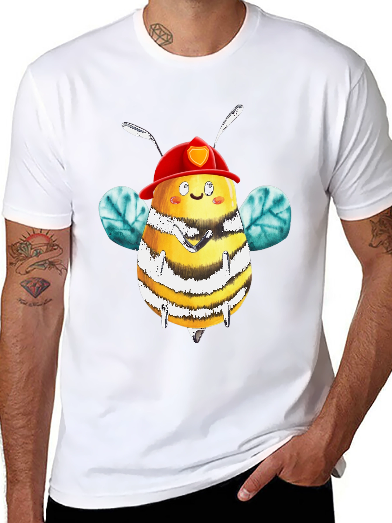 Firefighter Bee Graphic Tee - Black Cotton Shirt