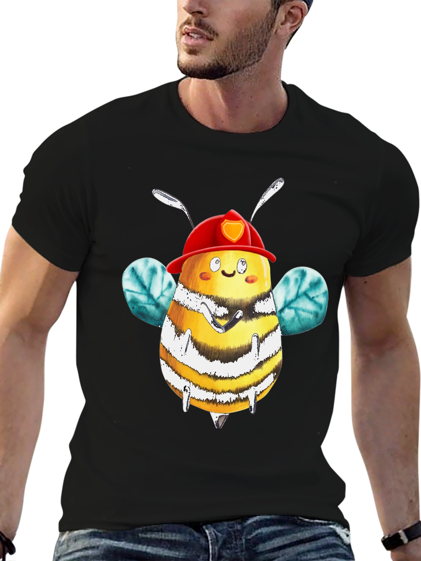 Firefighter Bee Graphic Tee - Black Cotton Shirt