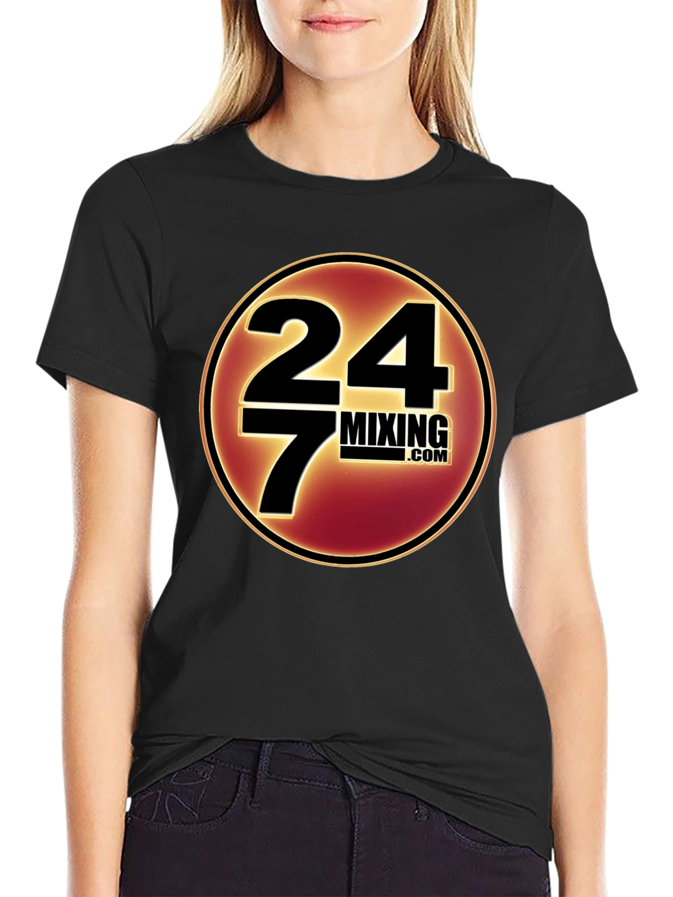 24/7 Mixing.com T-Shirt Black Cotton Casual Wear