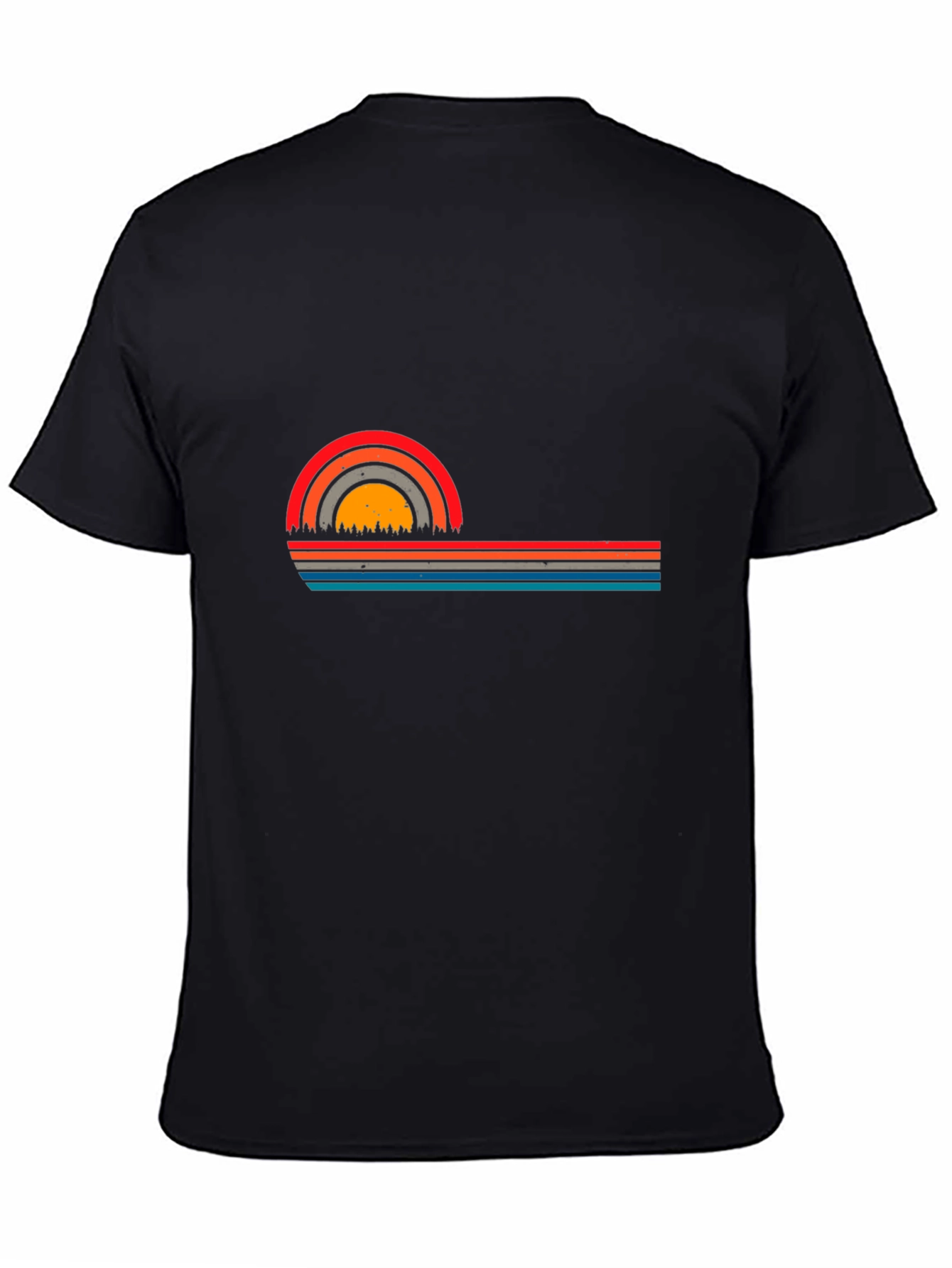 Retro Sunset Striped Graphic Tee - Black T-Shirt