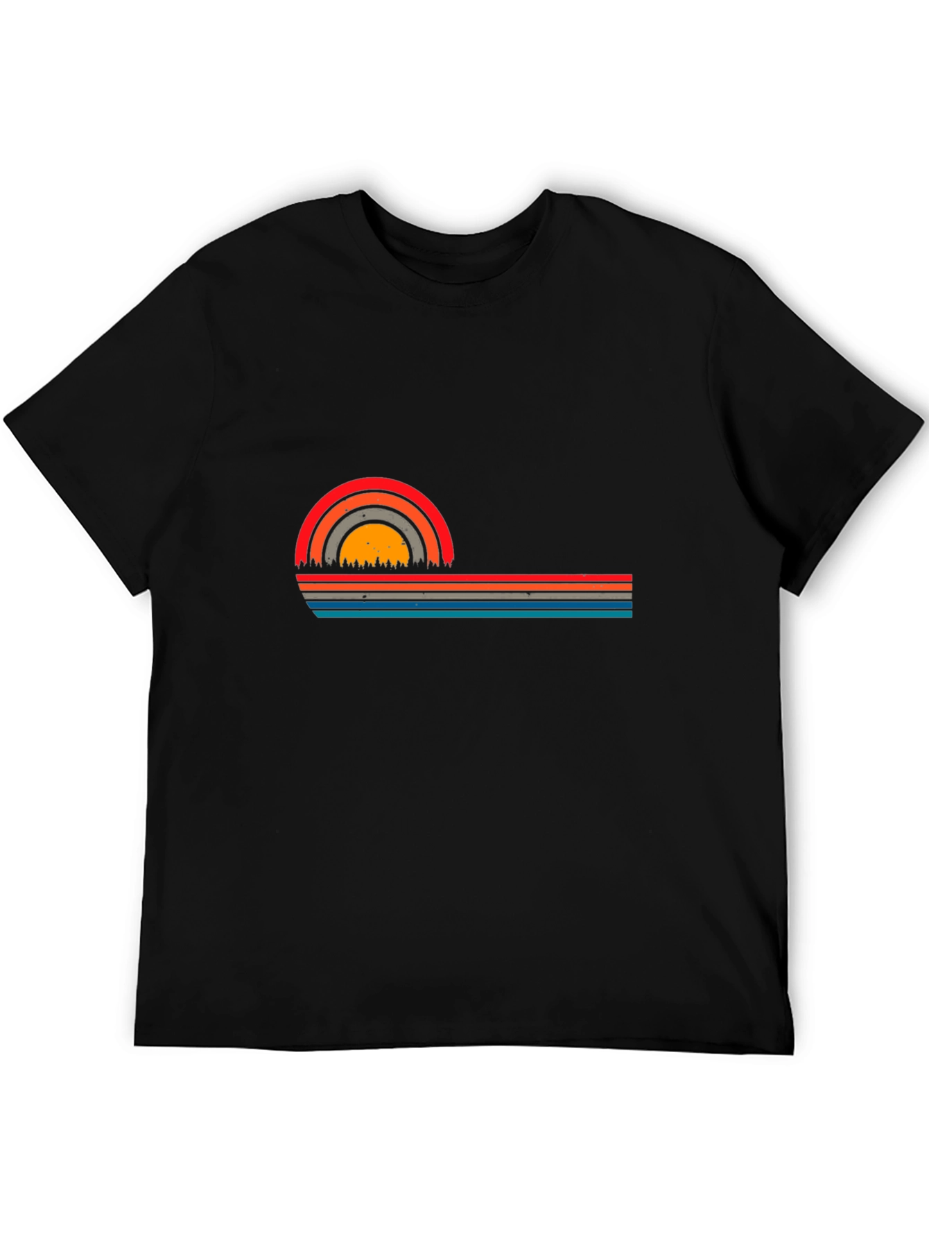 Retro Sunset Striped Graphic Tee - Black T-Shirt