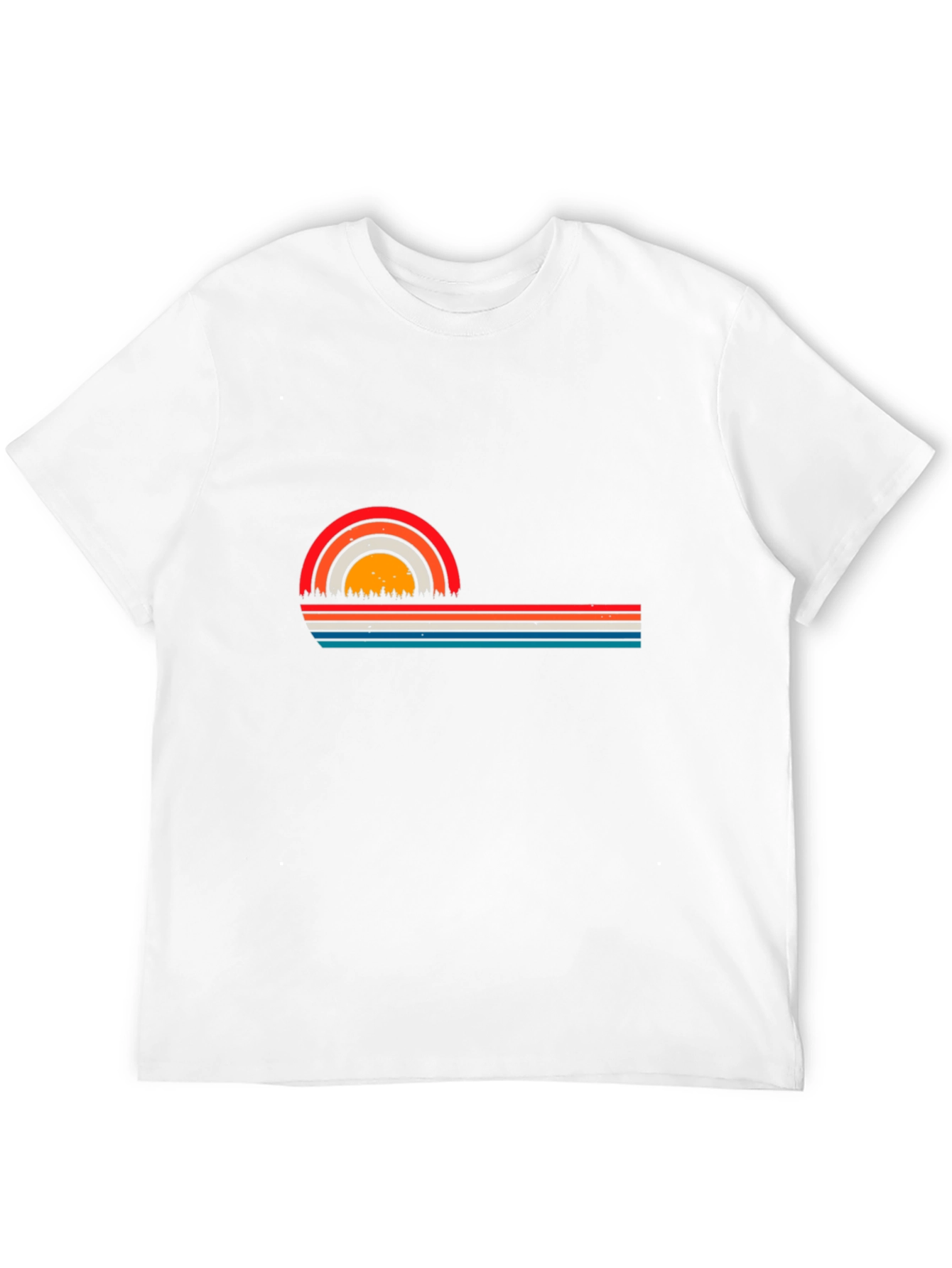 Retro Sunset Striped Graphic Tee - Black T-Shirt
