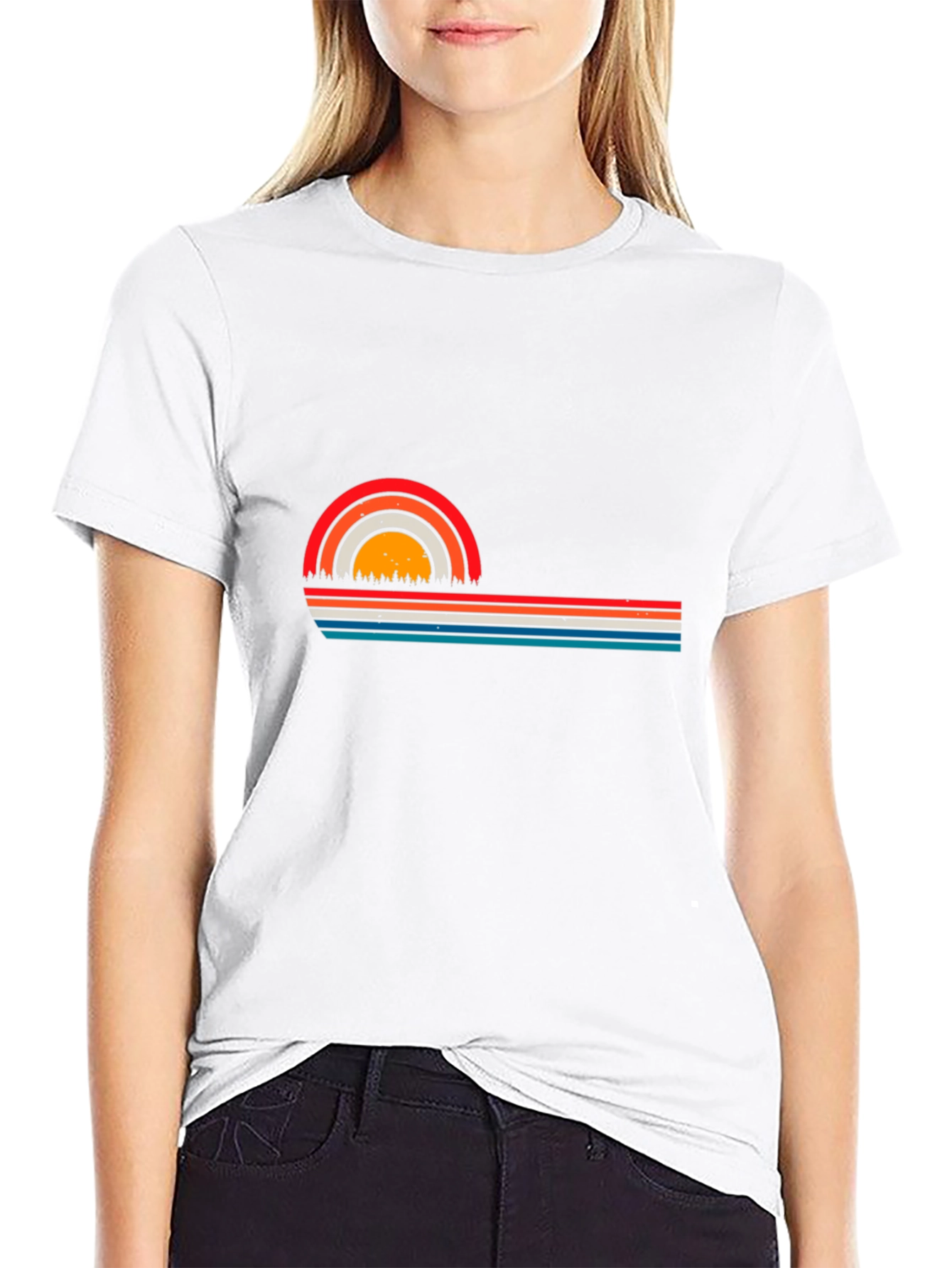 Retro Sunset Striped Graphic Tee - Black T-Shirt