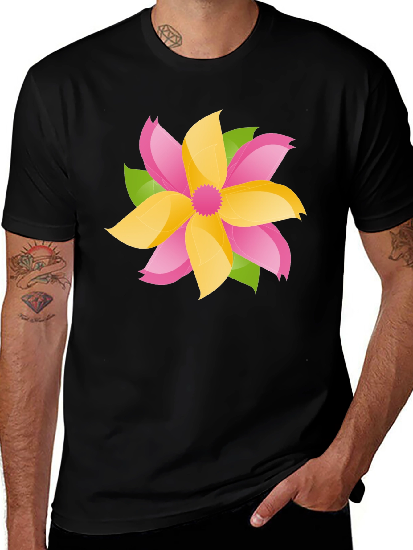 Floral Graphic Tee - Bold Black Cotton T-Shirt